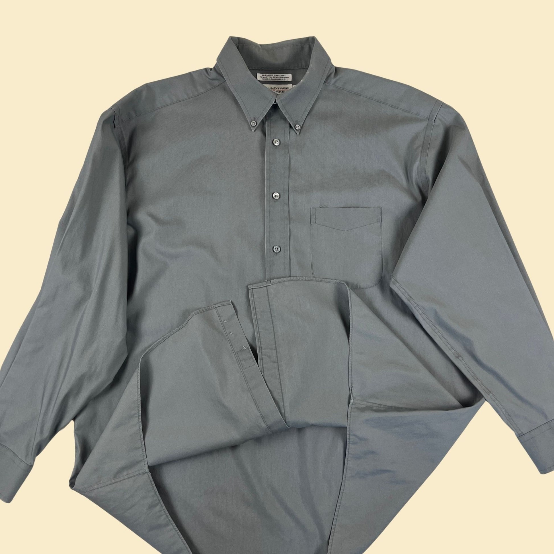 1990s grey 17/35 dress shirt, vintage 90s long sleeve button down w/ a pocket by Roundtree & Yorke