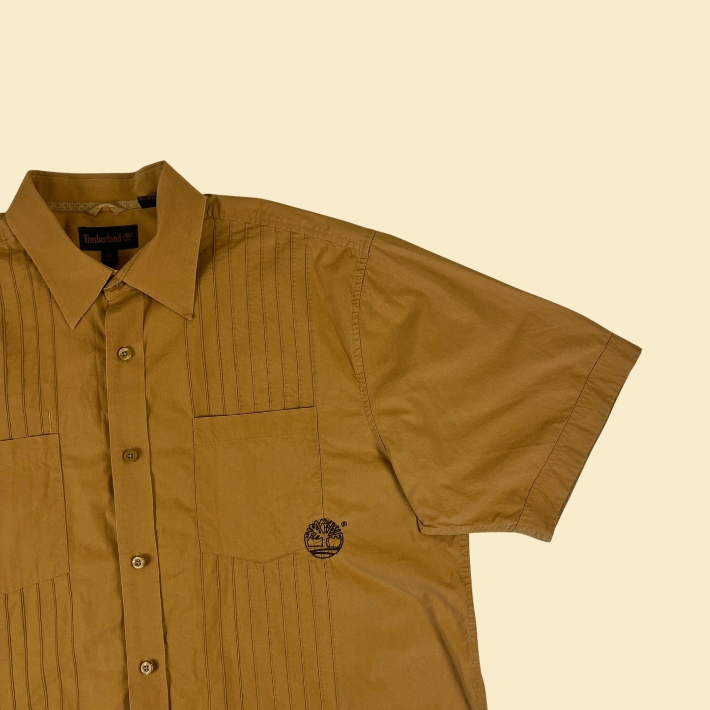 90s XXL Timberland shirt, vintage 1990s orange/brown men's short sleeve button down top