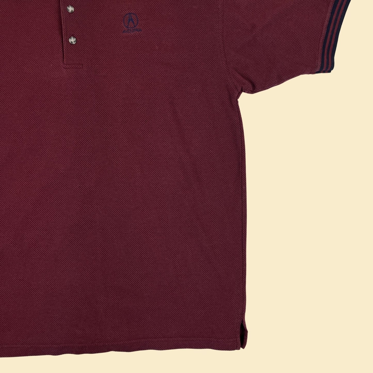 90s XL Acura polo shirt, vintage Acura Motors 1990s burgundy/blue short sleeve men's top