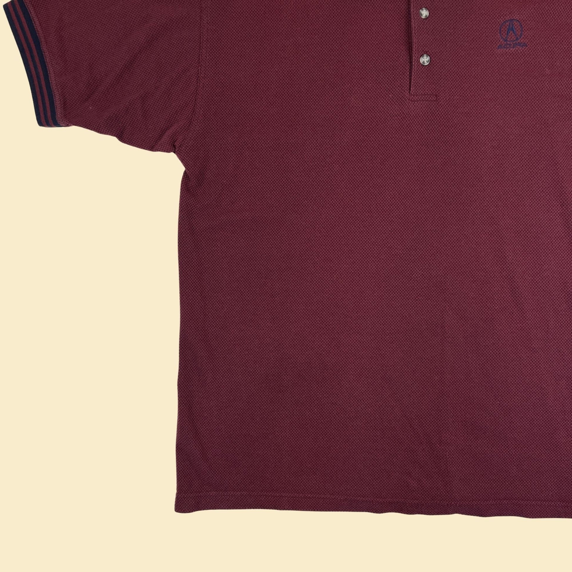 90s XL Acura polo shirt, vintage Acura Motors 1990s burgundy/blue short sleeve men's top