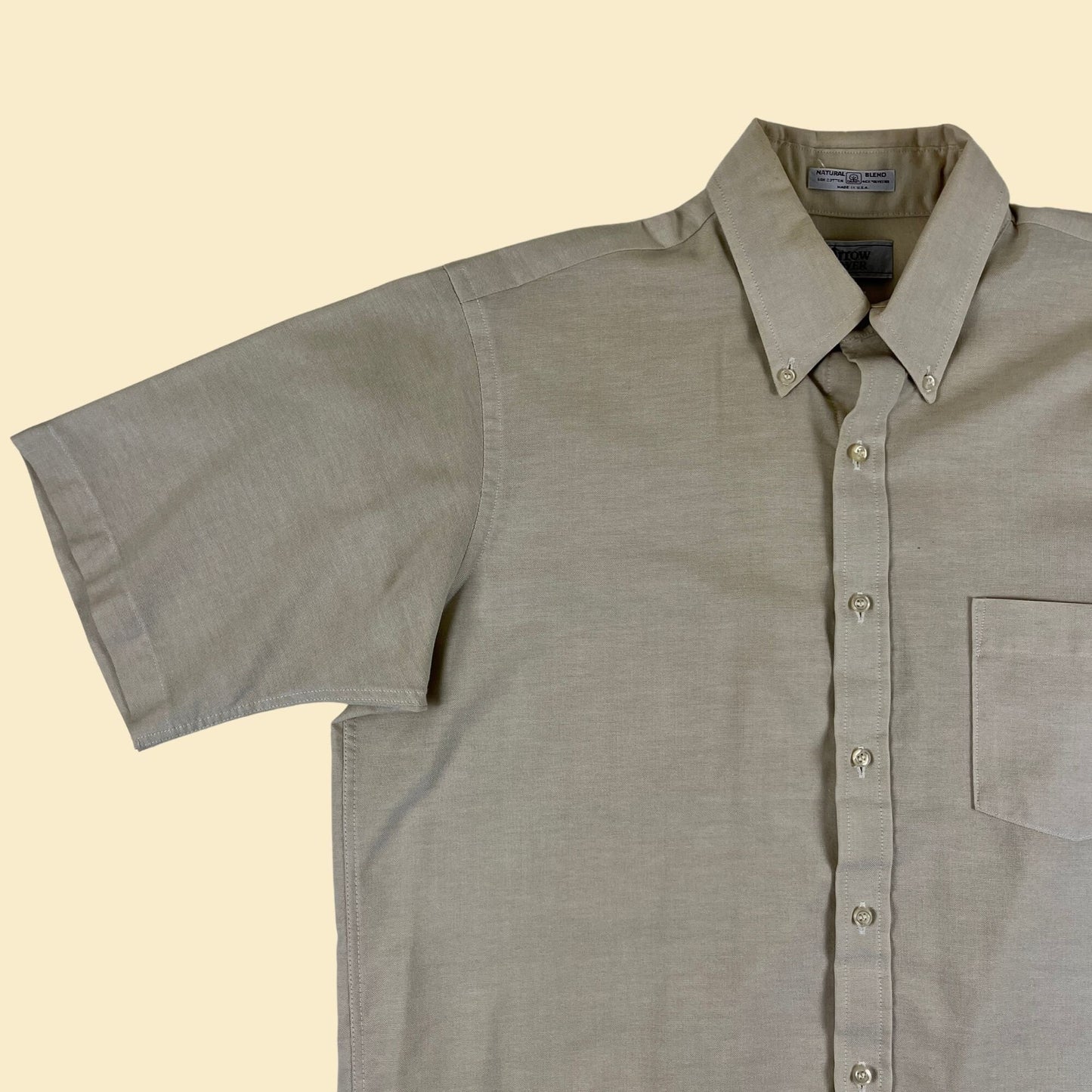 Vintage 70s/80s shirt by Arrow Dover, 1980s men's 16.5 solid beige button down short sleeve top