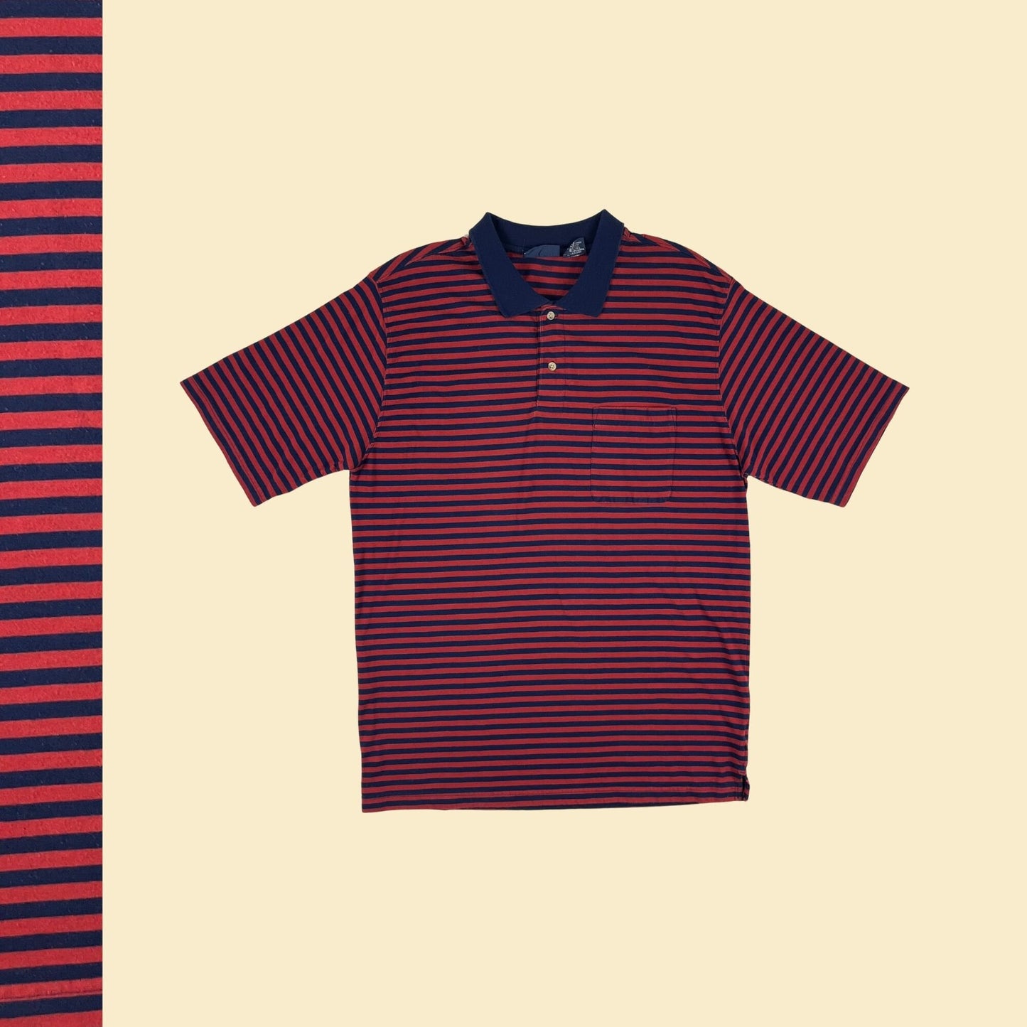 1990s L striped polo shirt by Puritan, vintage 90s men's burgundy & blue short sleeve golf top