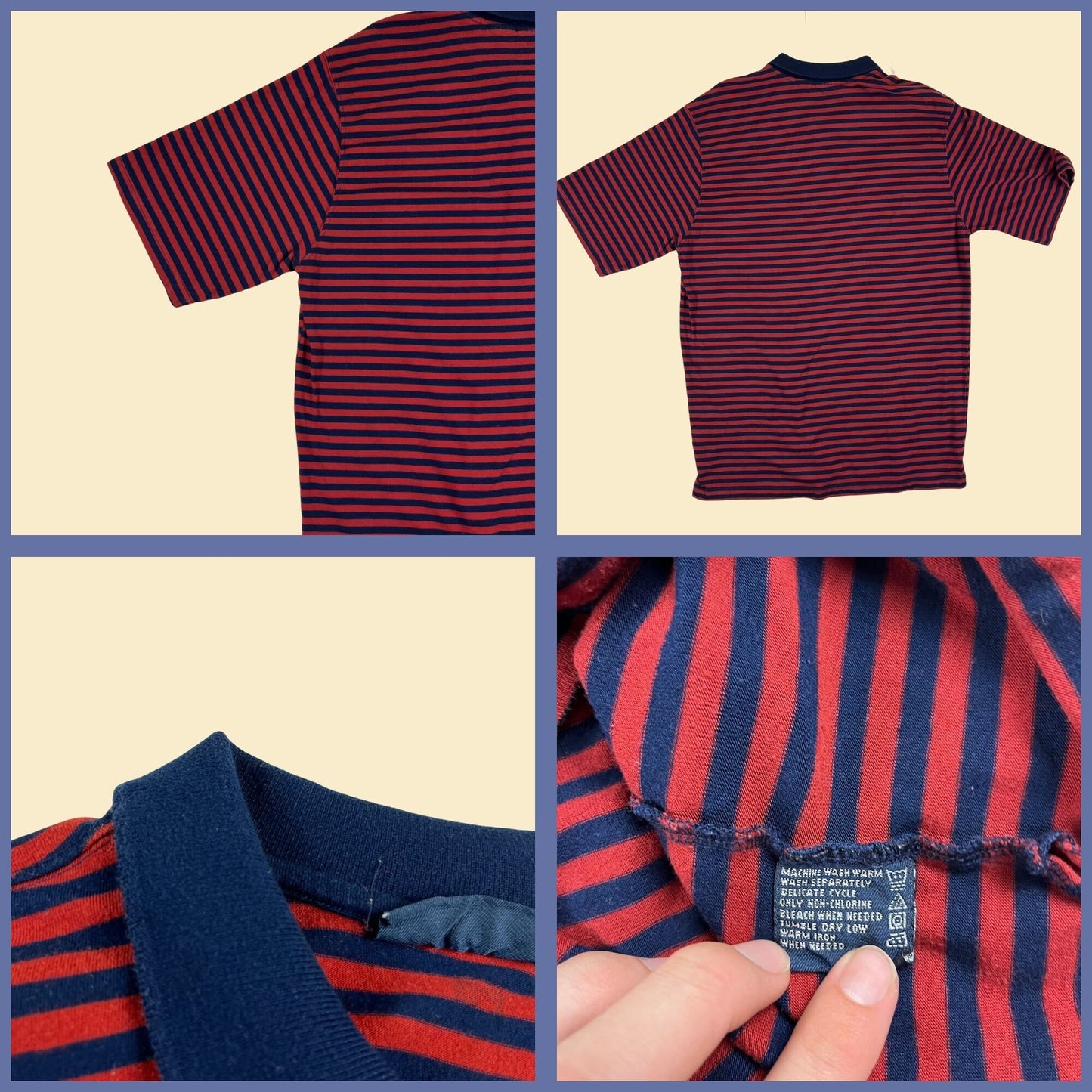 1990s L striped polo shirt by Puritan, vintage 90s men's burgundy & blue short sleeve golf top