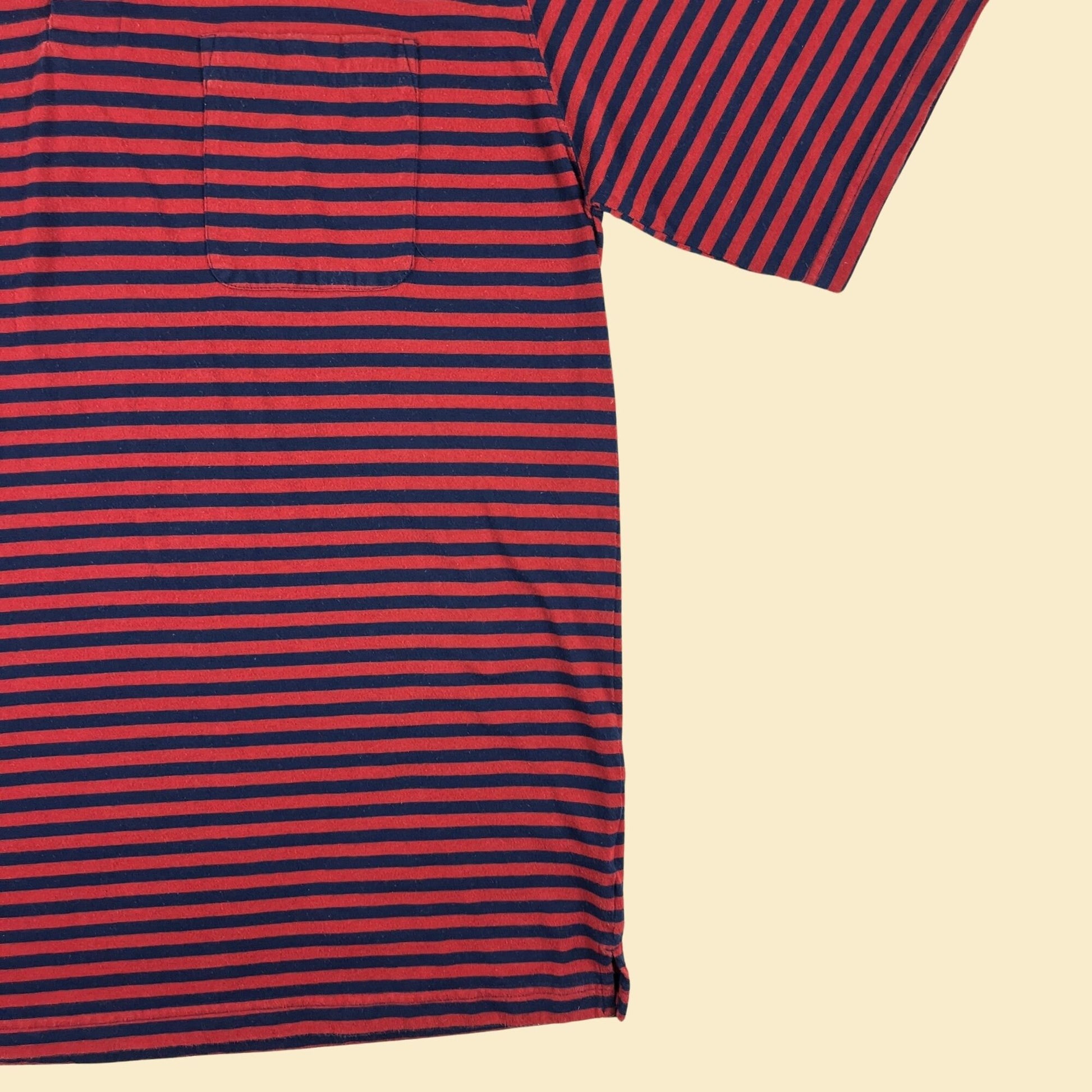 1990s L striped polo shirt by Puritan, vintage 90s men's burgundy & blue short sleeve golf top