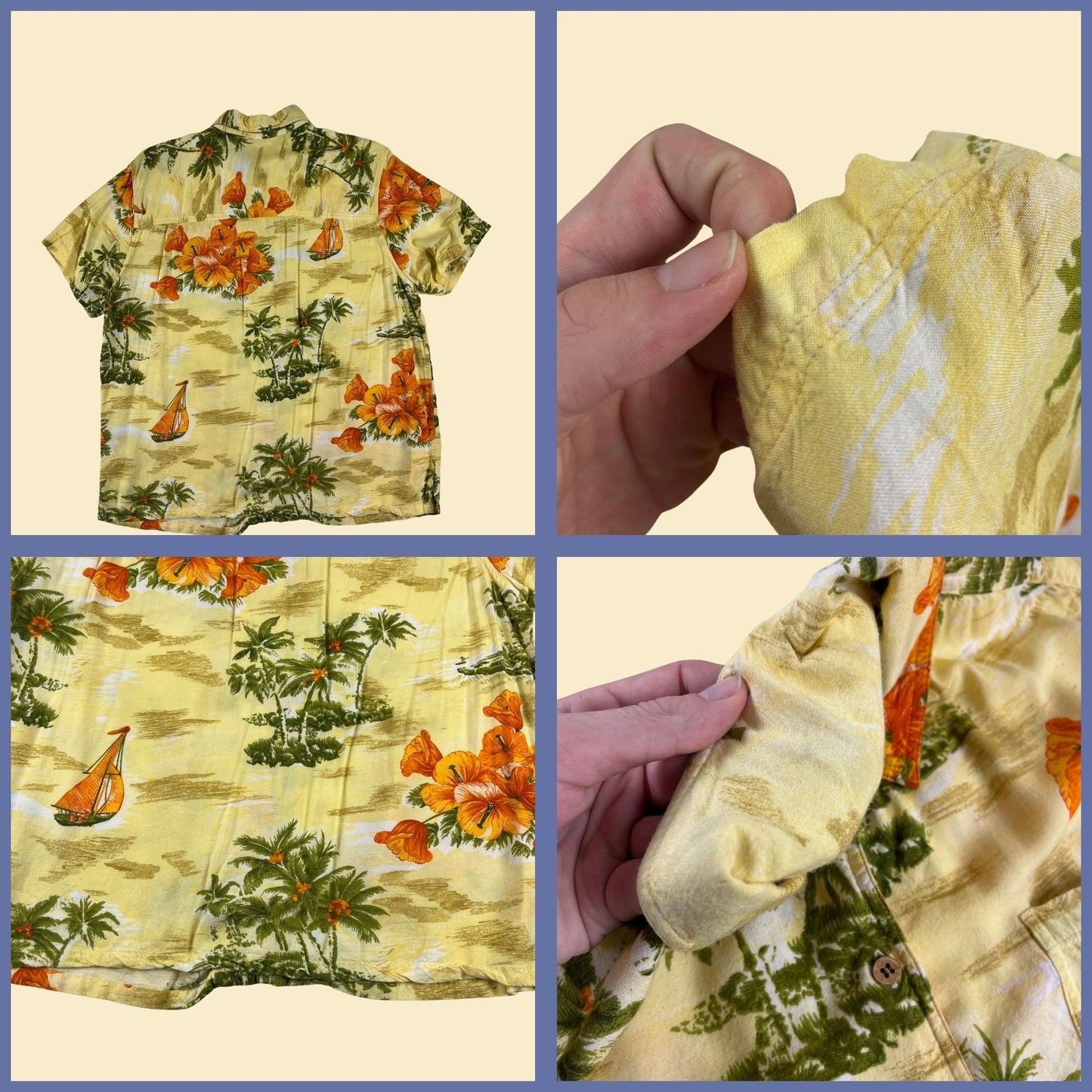 1990s XL tropical yellow blouse by St. John's Bay, vintage 90s yellow & orange women's short sleeve button down top