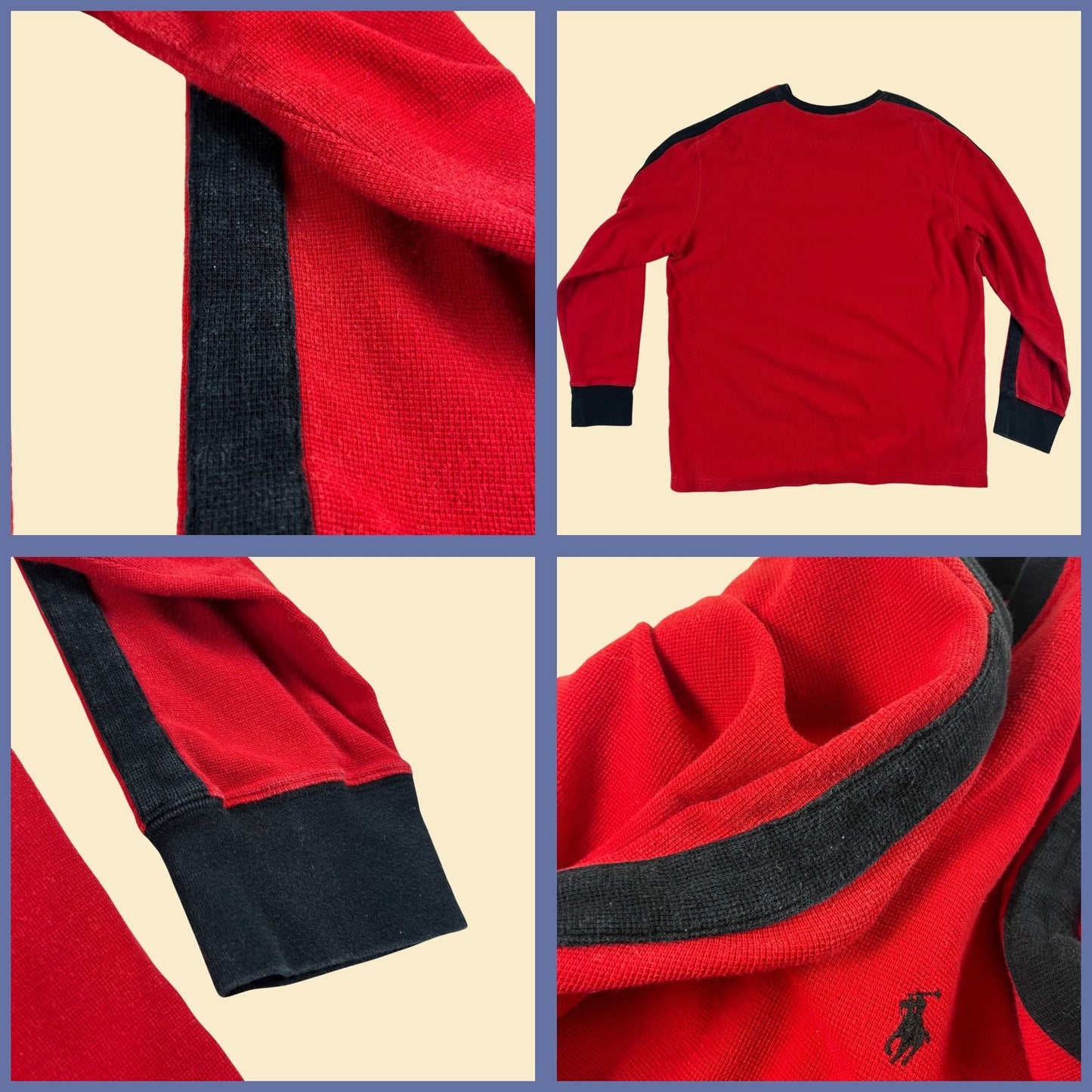 1990s XL Polo by Ralph Lauren t-shirt, vintage 90s men's long sleeve red & black crew shirt