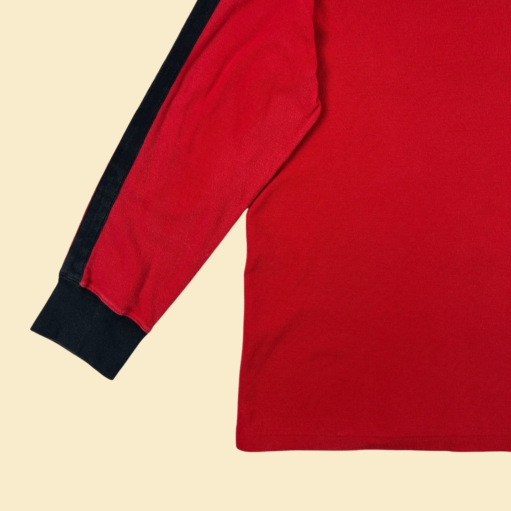 1990s XL Polo by Ralph Lauren t-shirt, vintage 90s men's long sleeve red & black crew shirt