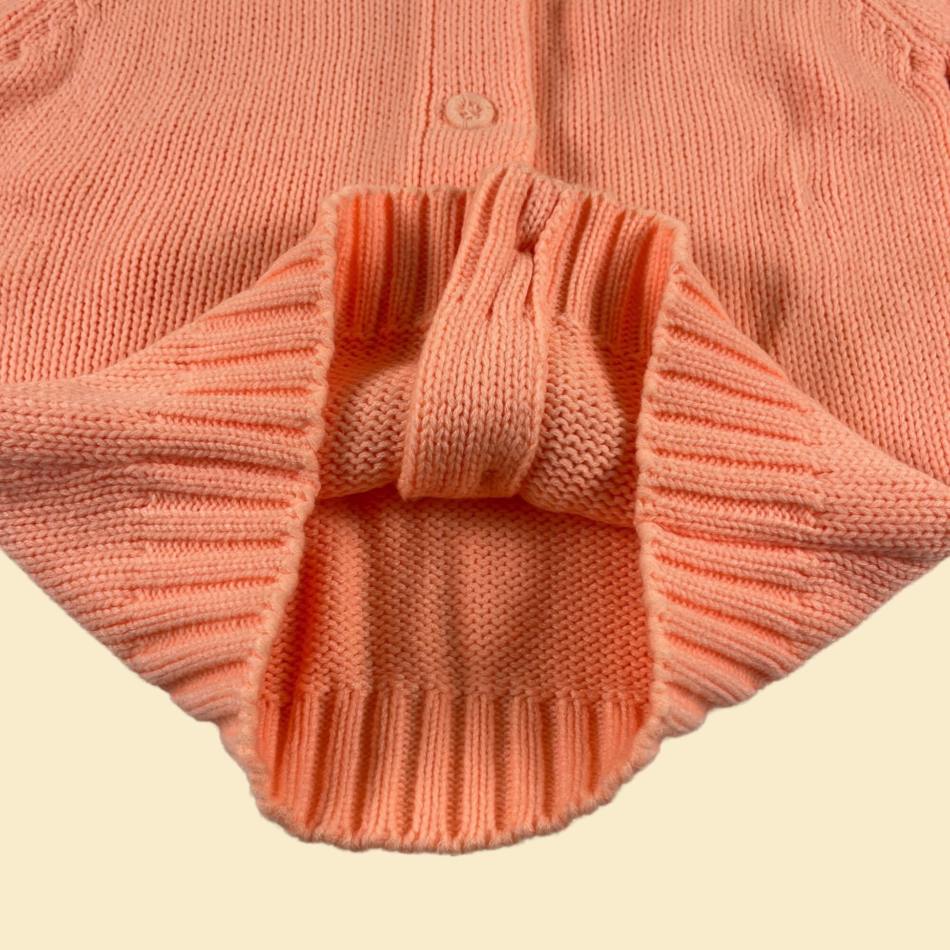 1970s M orange sweater by Full Fashioned, vintage 70s button up knit pastel orange jersey sweater