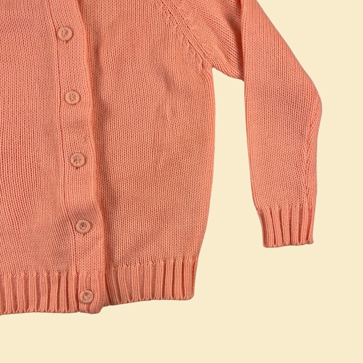 1970s M orange sweater by Full Fashioned, vintage 70s button up knit pastel orange jersey sweater