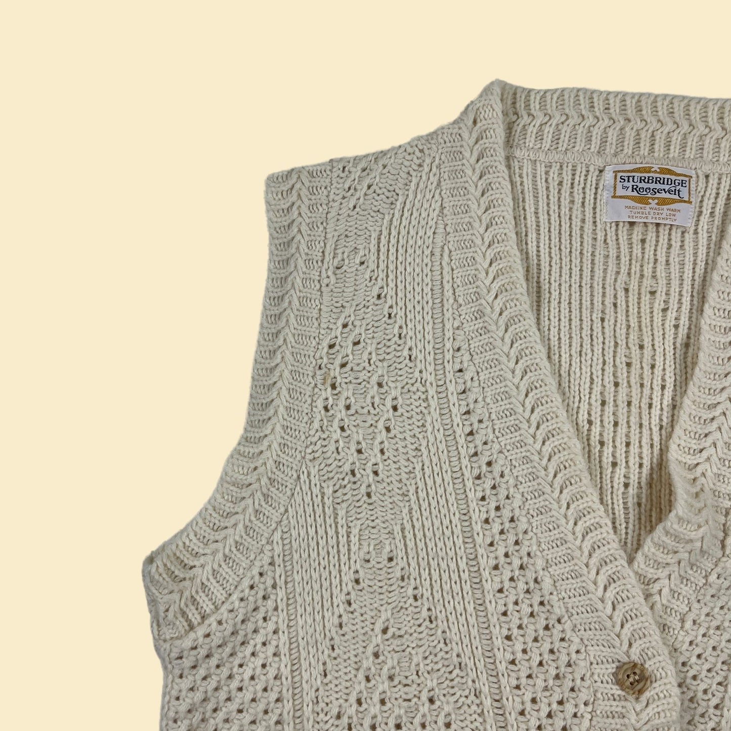 1970s cream sweater vest by Sturbridge by Roosevelt, vintage 70s button up knit women's vest