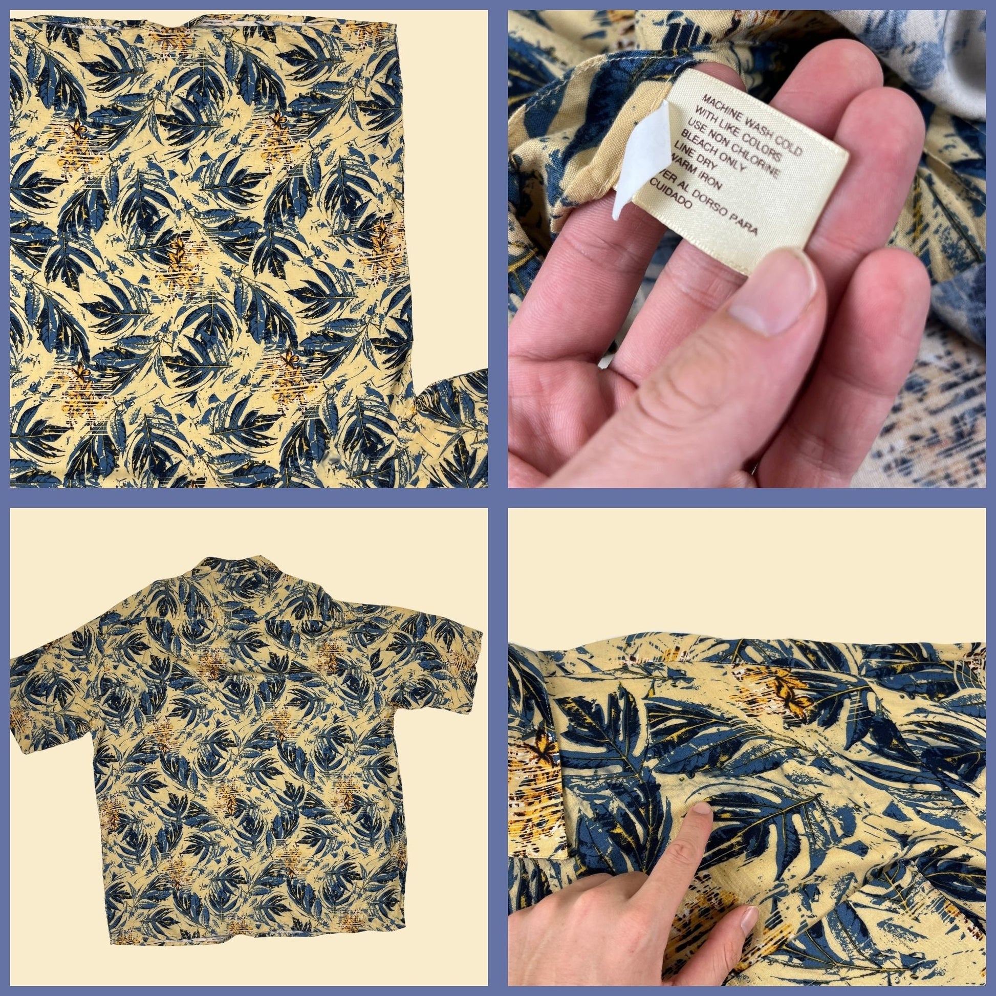 1990s tropical XXLT men's shirt by Morro Bay, vintage 90s yellow/blue short sleeve viscose button down