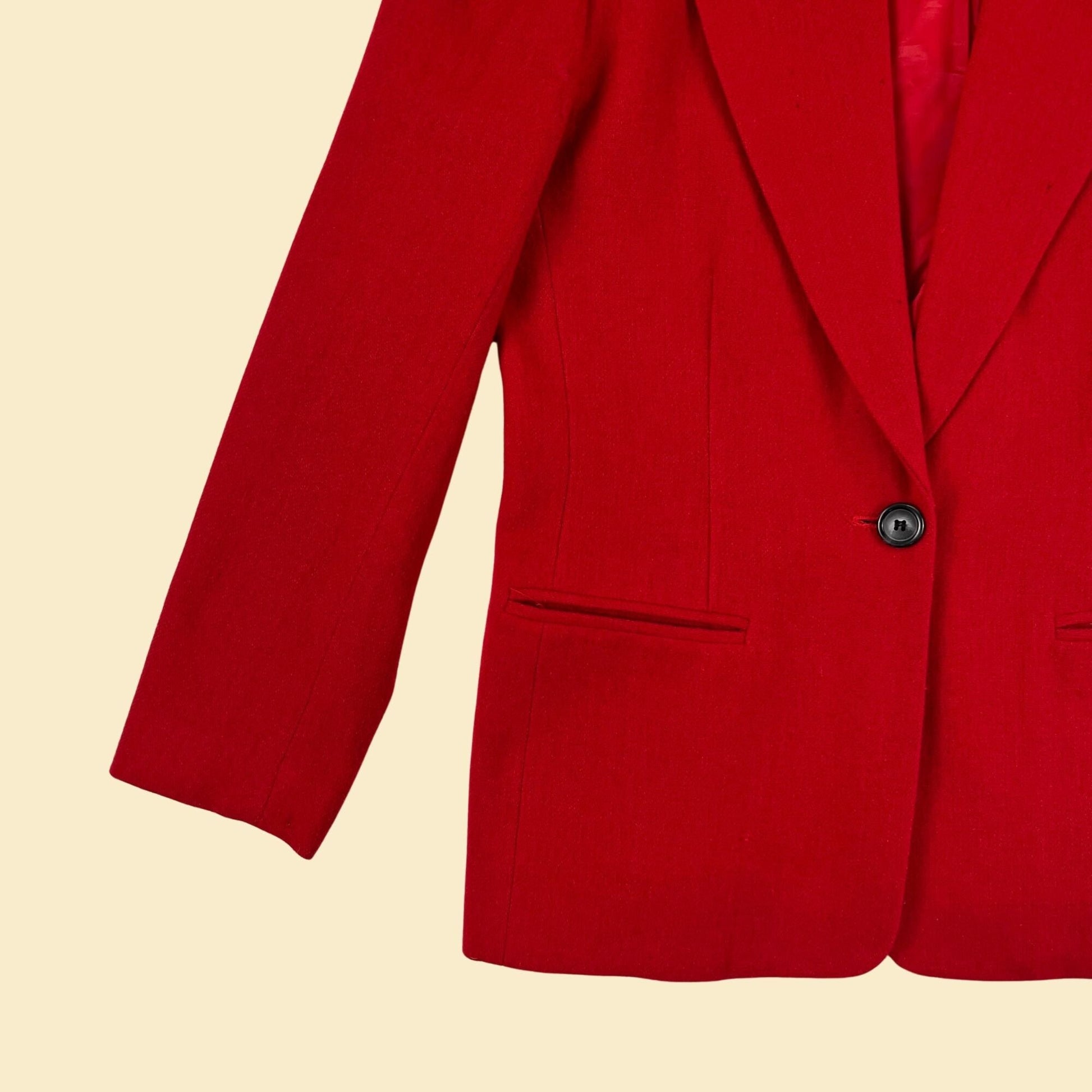 1990s red blazer by Joan Leslie, size 4P vintage women's 90s wool & polyester jacket