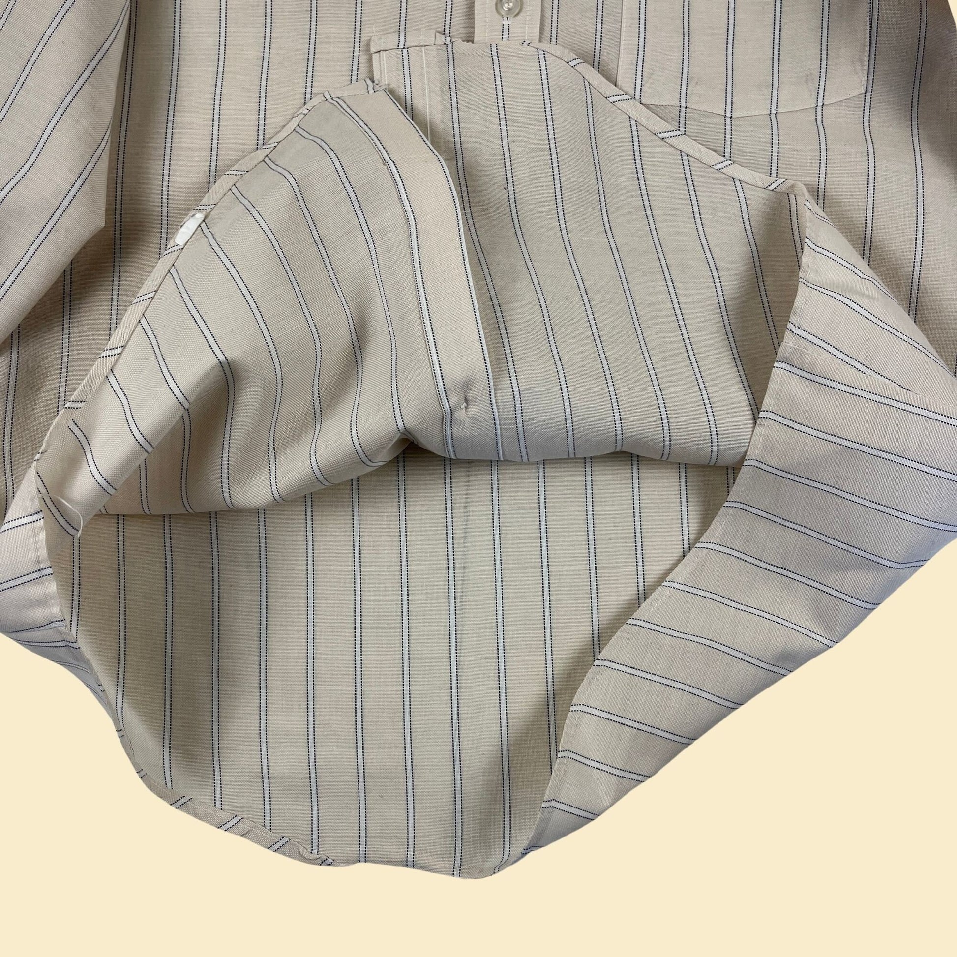 1970s men's shirt by Benton Row, vintage 15 32/33 striped beige/white long sleeve button down top