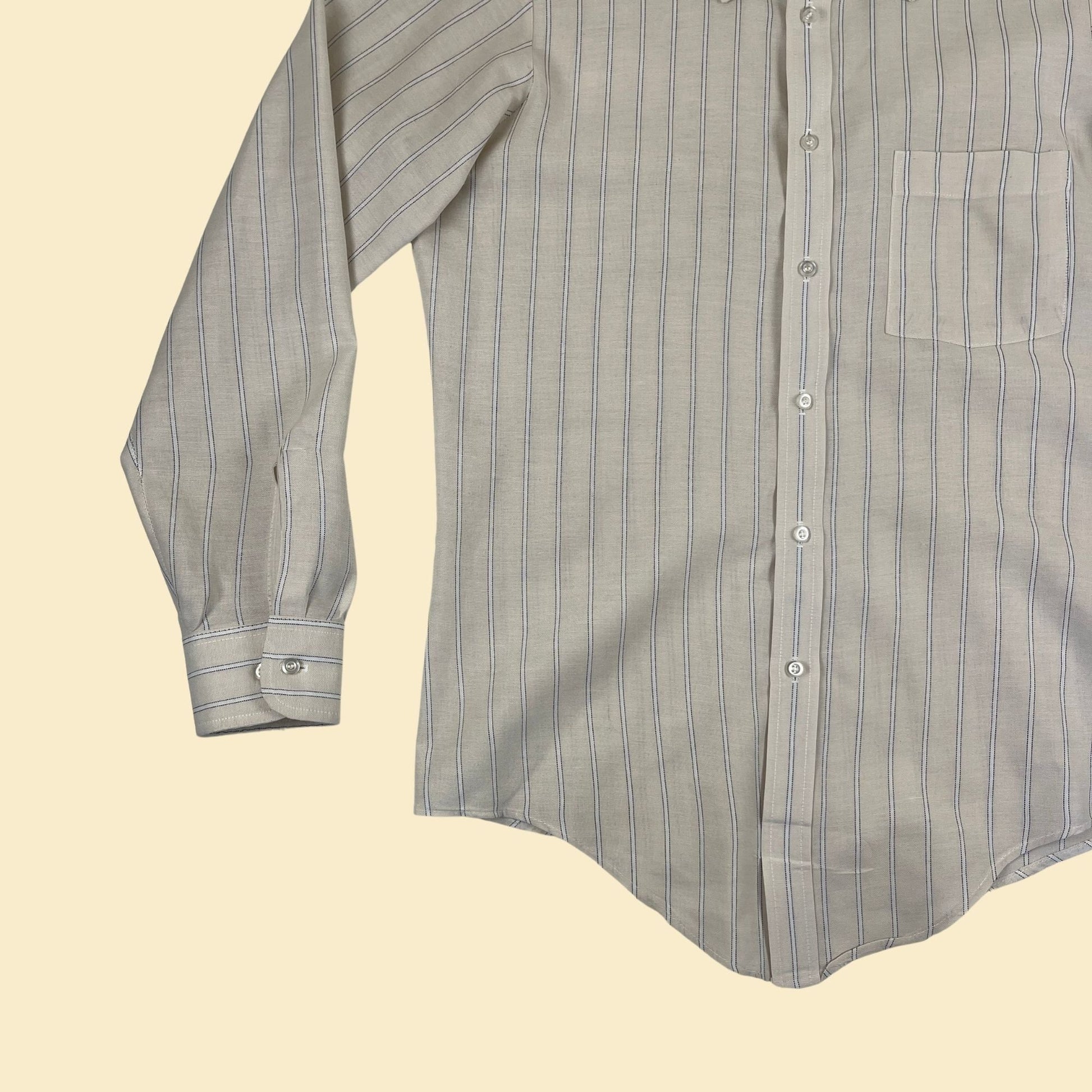 1970s men's shirt by Benton Row, vintage 15 32/33 striped beige/white long sleeve button down top