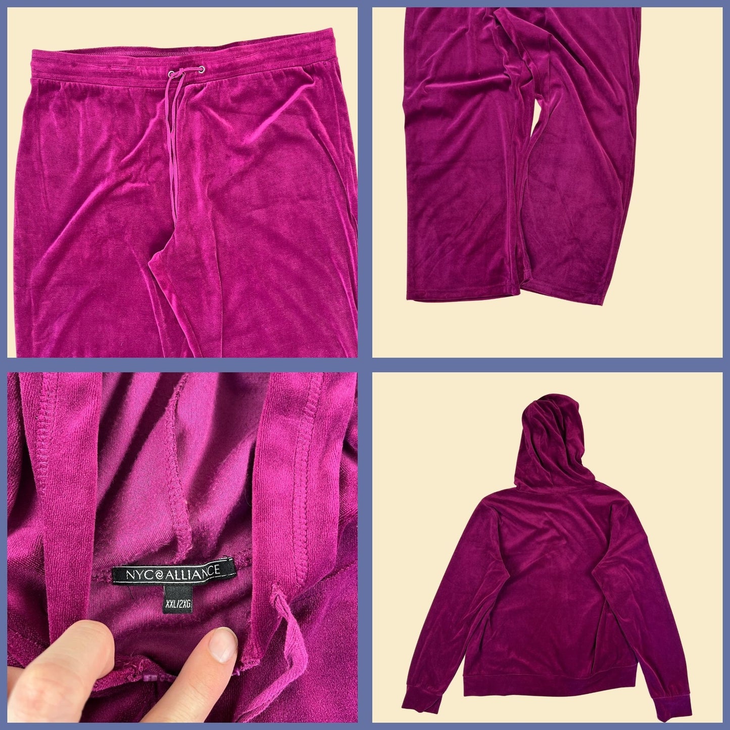 Y2K velour tracksuit by NYC Alliance, size 2X vintage 2000s women's pant/hoodie set