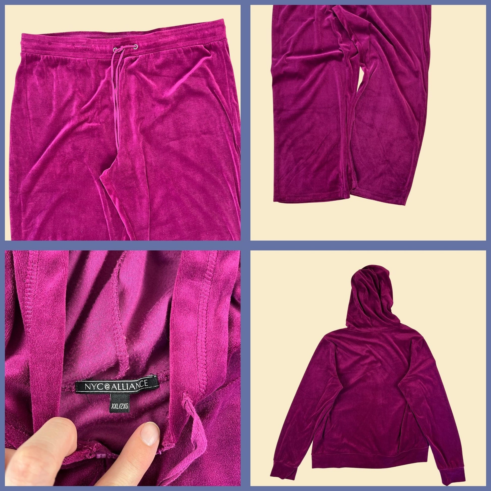 Y2K velour tracksuit by NYC Alliance, size 2X vintage 2000s women's pant/hoodie set