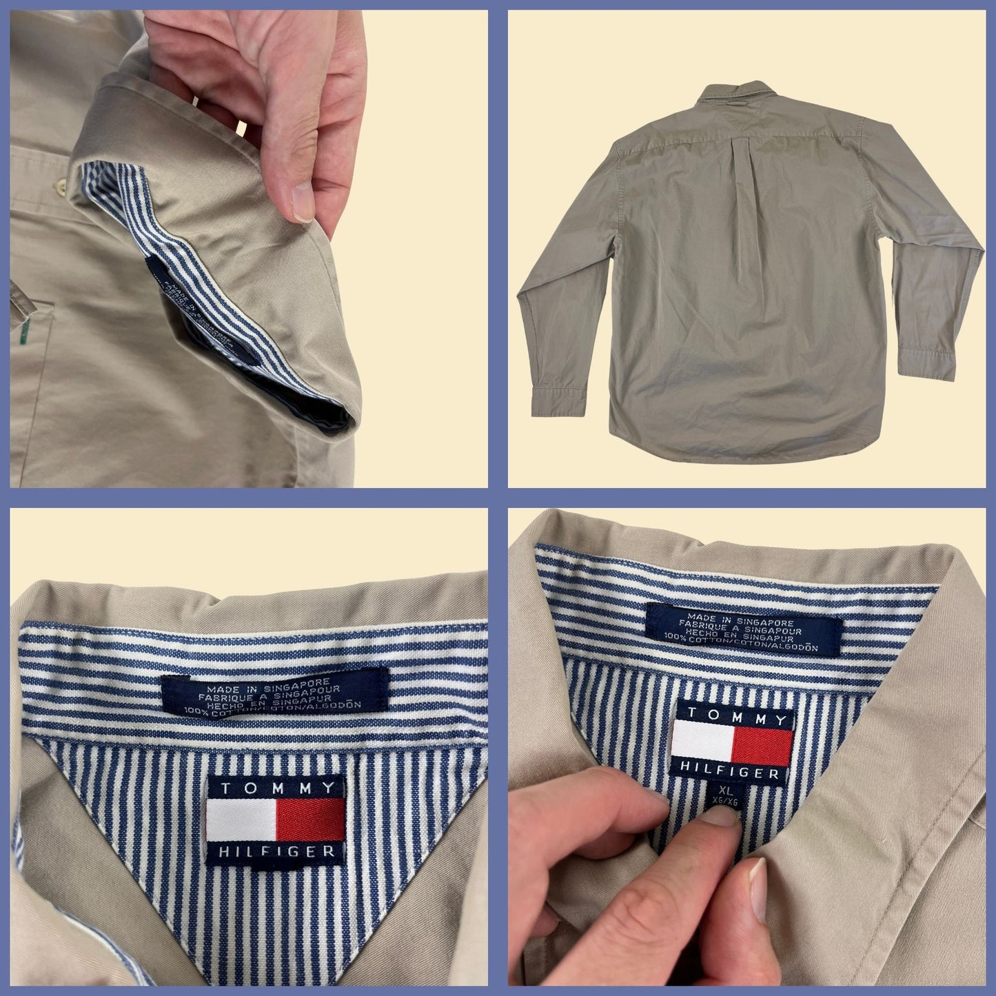 1990s XL Tommy Hilfiger shirt, vintage beige men's button down top