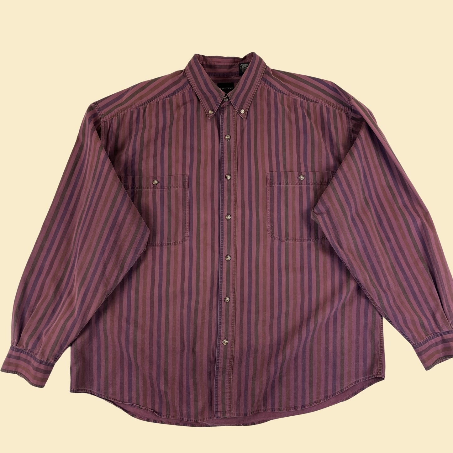 90s Structure men's XL shirt, vintage striped purple/brown men's button down toip