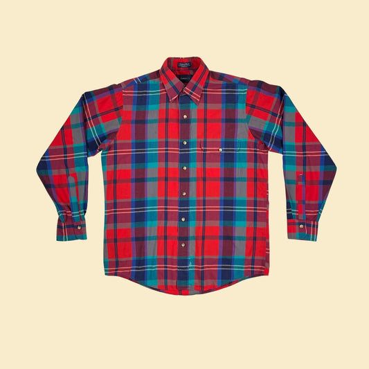 90s M plaid long sleeve shirt by GANT, vintage men's red/teal/blue button down top