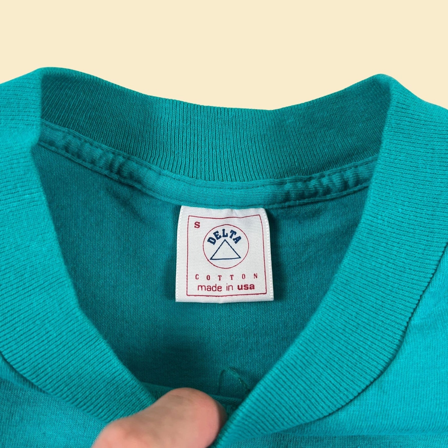 1990s S Yosemite t-shirt by Delta, vintage single stitch teal 'See Yosemite on Horseback' tee