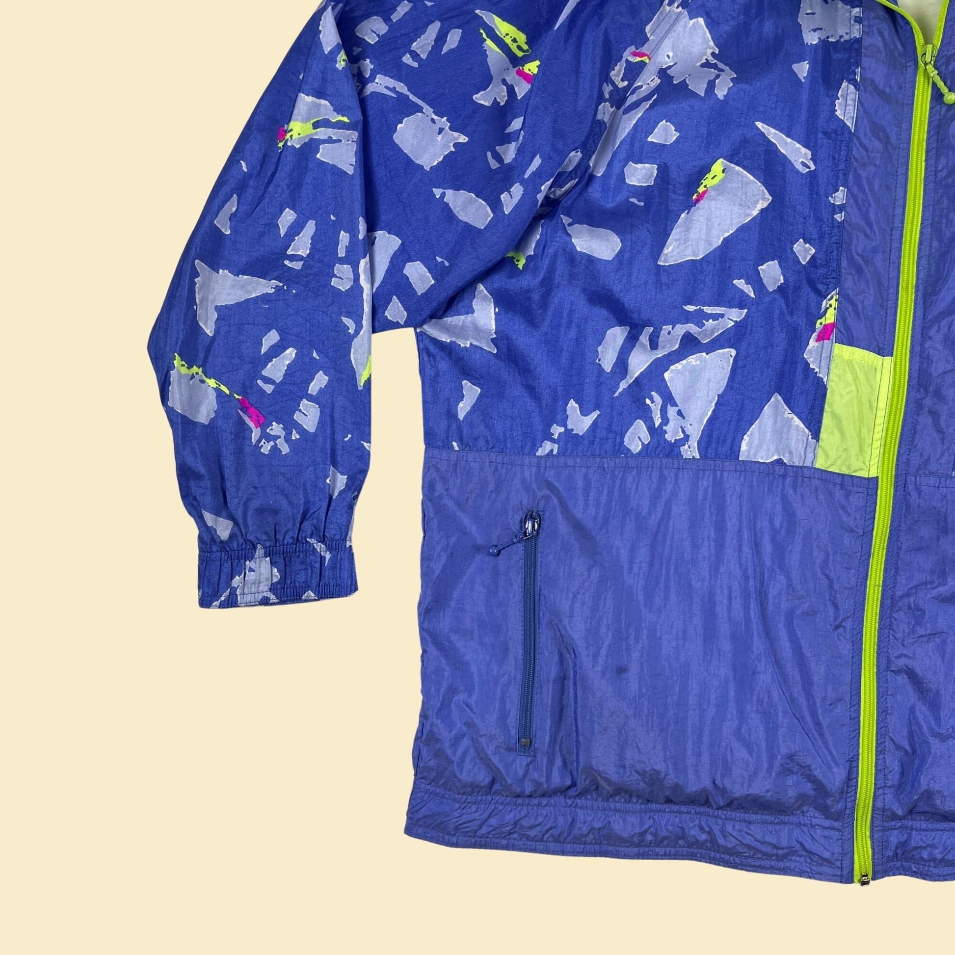 90s Nike Elite L windbreaker jacket, vintage blue & neon yellow zip up track jacket