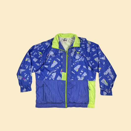 90s Nike Elite L windbreaker jacket, vintage blue & neon yellow zip up track jacket