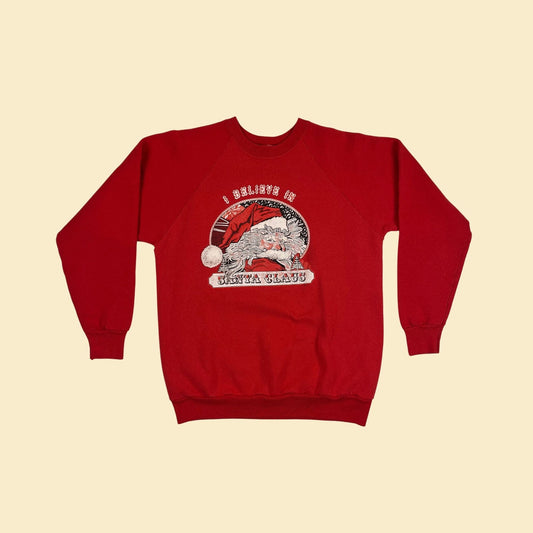 1980s L Santa Claus crewneck sweatshirt by Fruit of the Loom, vintage 80s "I Believe in Santa Claus" Christmas sweater