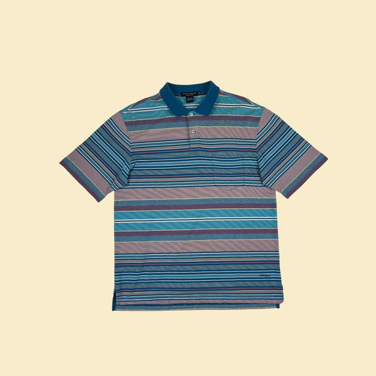 90s/Y2K striped M polo shirt by Daniel Cremieux, vintage striped blue/pink short sleeve men's top