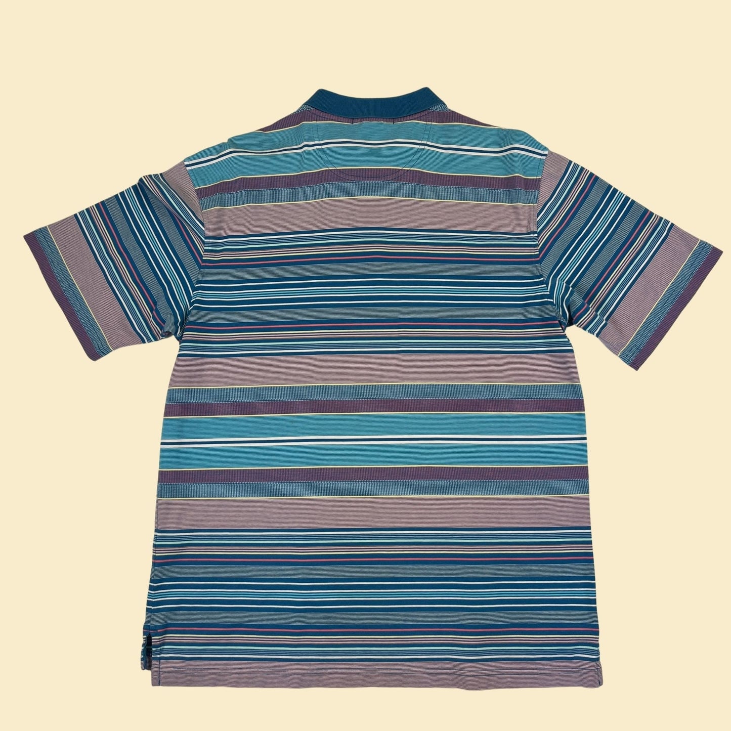 90s/Y2K striped M polo shirt by Daniel Cremieux, vintage striped blue/pink short sleeve men's top