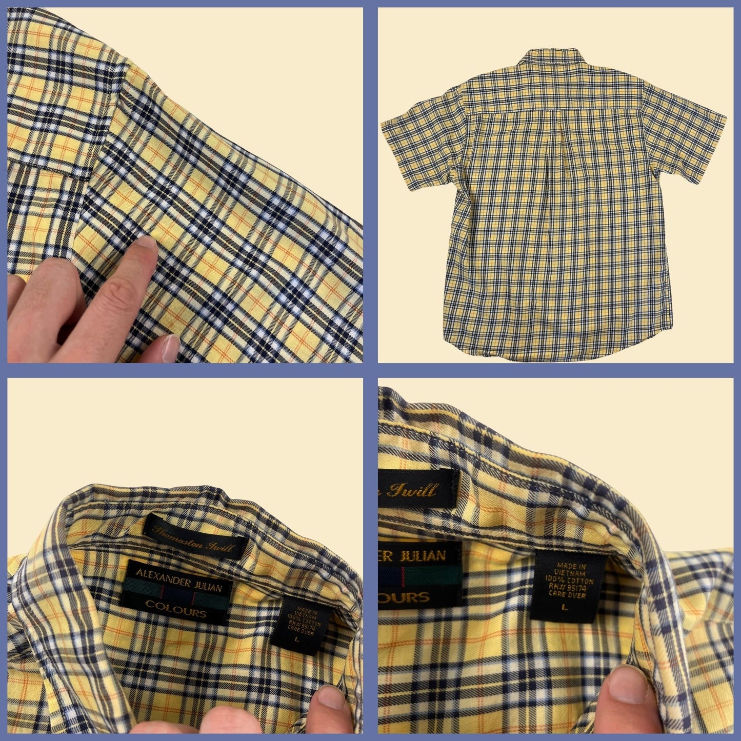 90s/Y2K yellow L shirt by Alexander Julian Colours, vintage plaid men's casual button down top