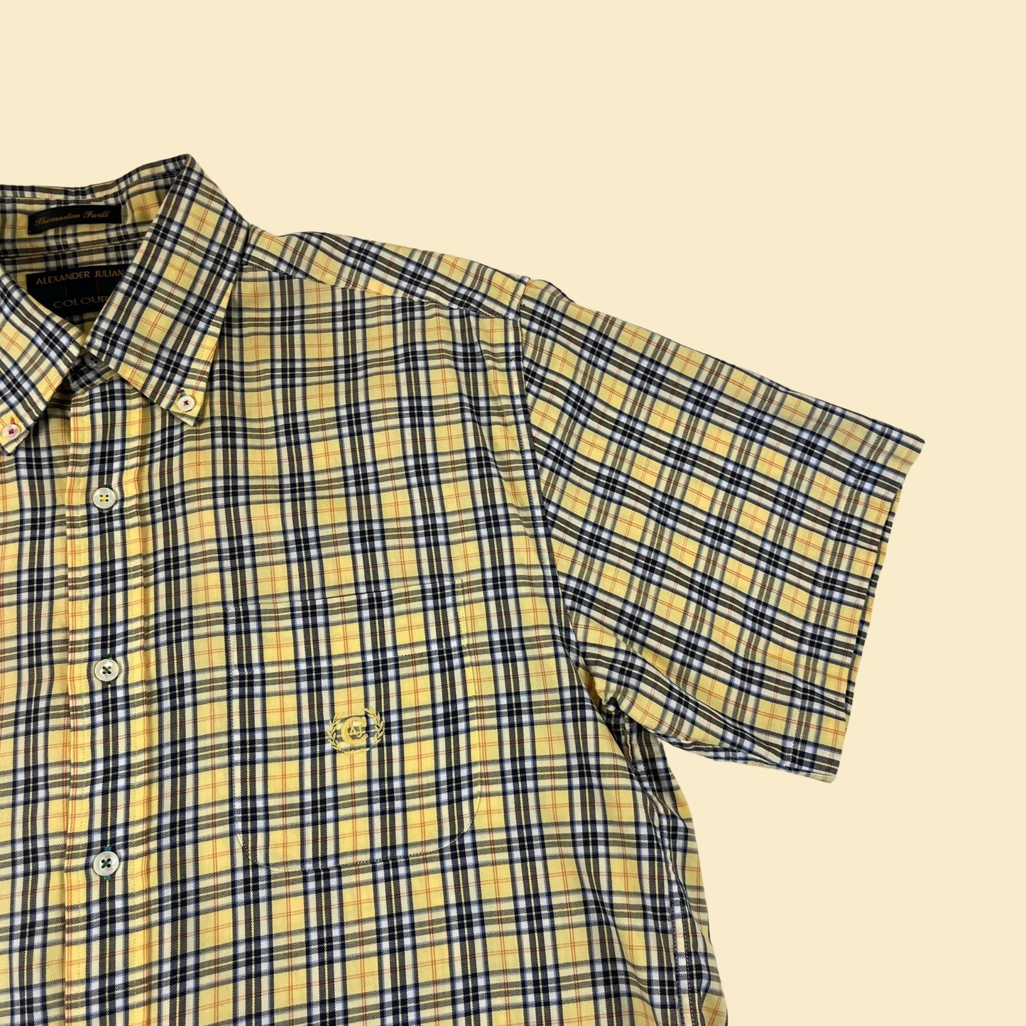 90s/Y2K yellow L shirt by Alexander Julian Colours, vintage plaid men's casual button down top