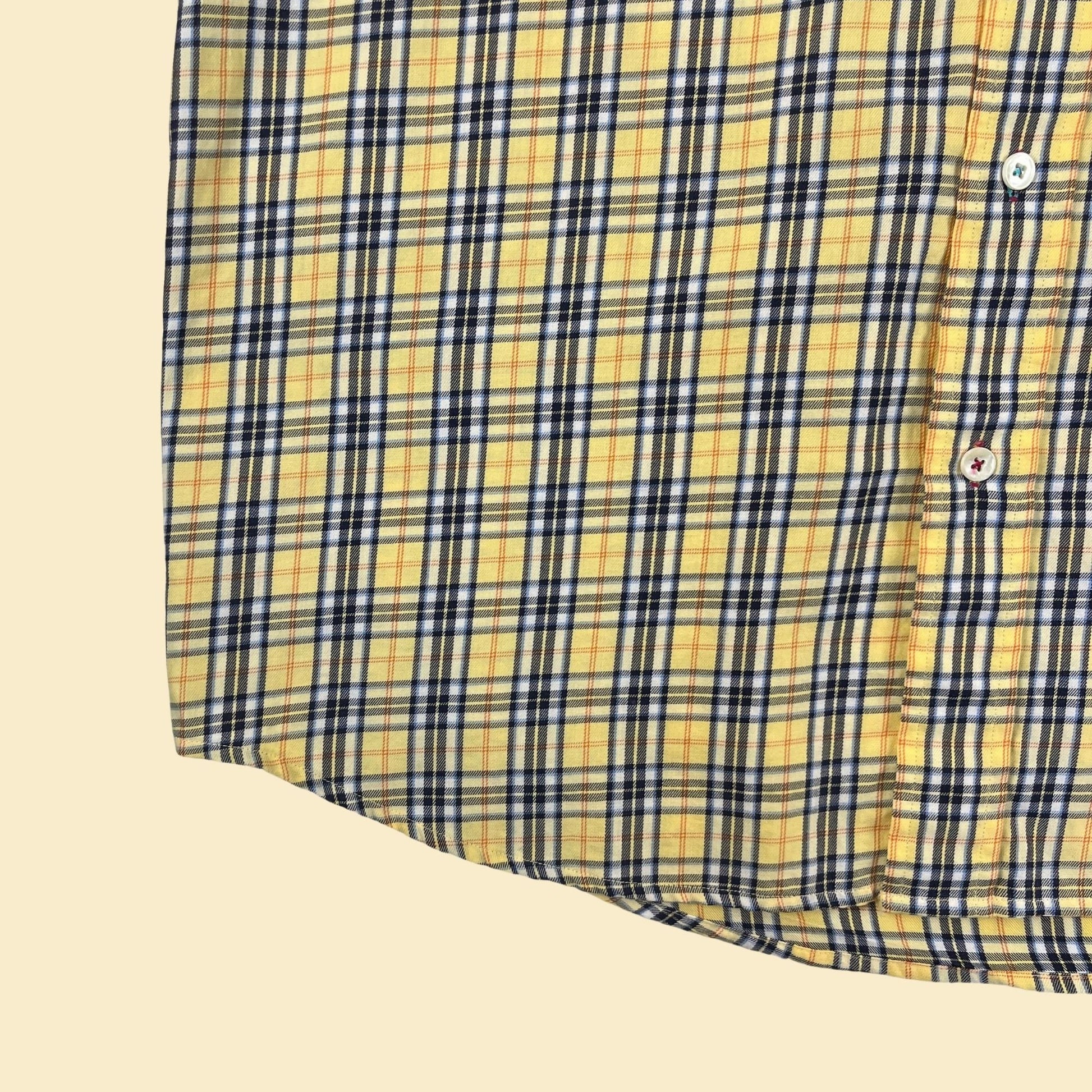 90s/Y2K yellow L shirt by Alexander Julian Colours, vintage plaid men's casual button down top