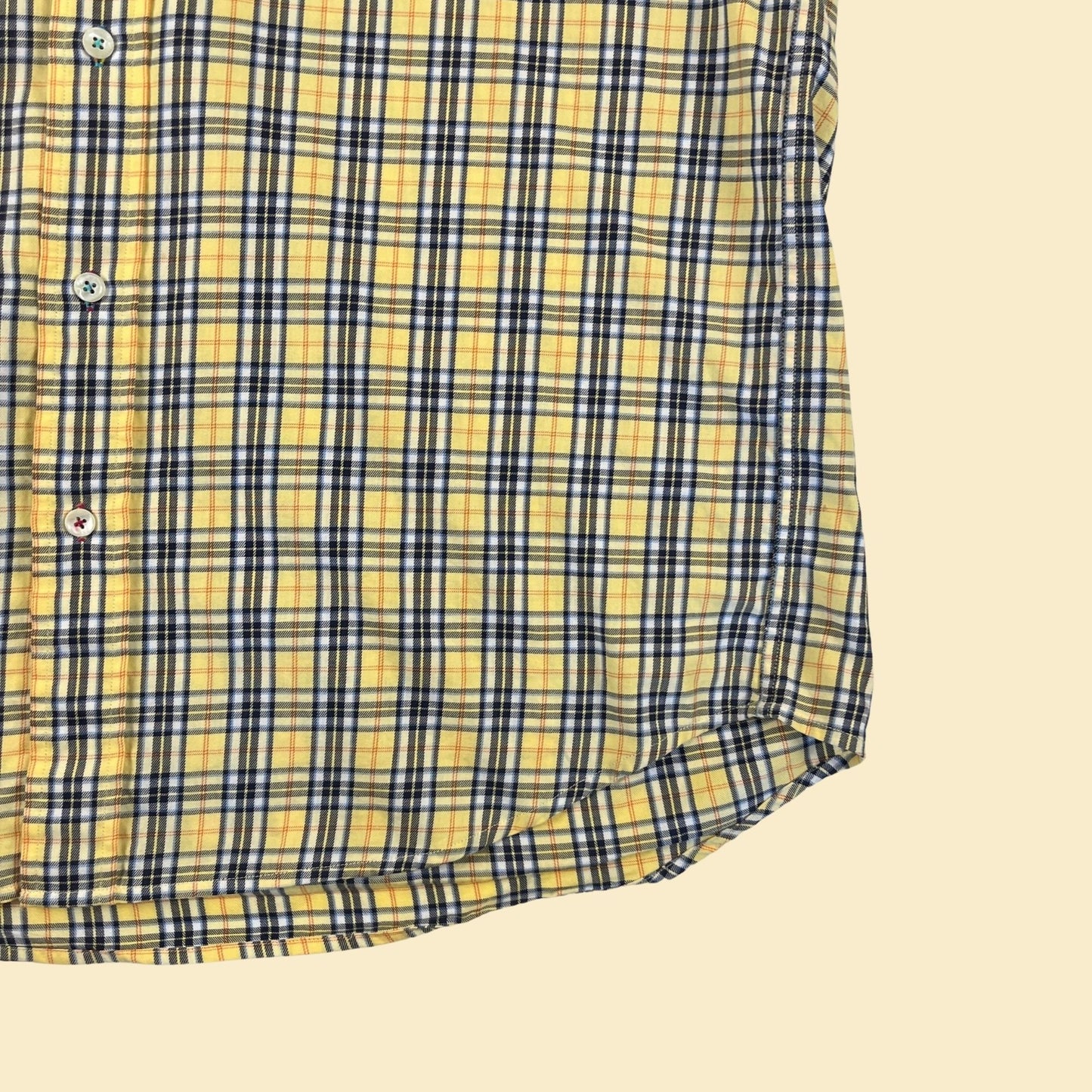 90s/Y2K yellow L shirt by Alexander Julian Colours, vintage plaid men's casual button down top