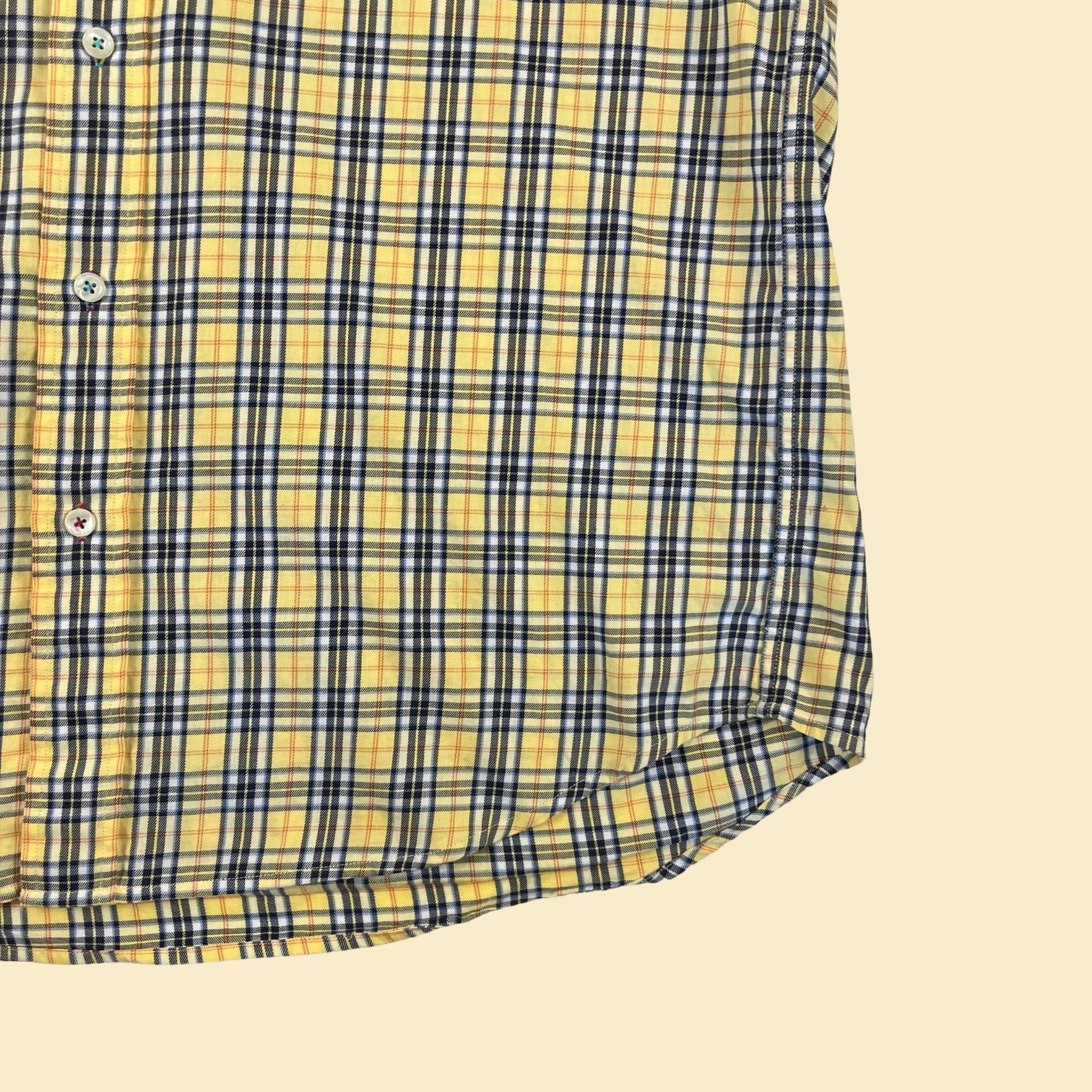 90s/Y2K yellow L shirt by Alexander Julian Colours, vintage plaid men's casual button down top