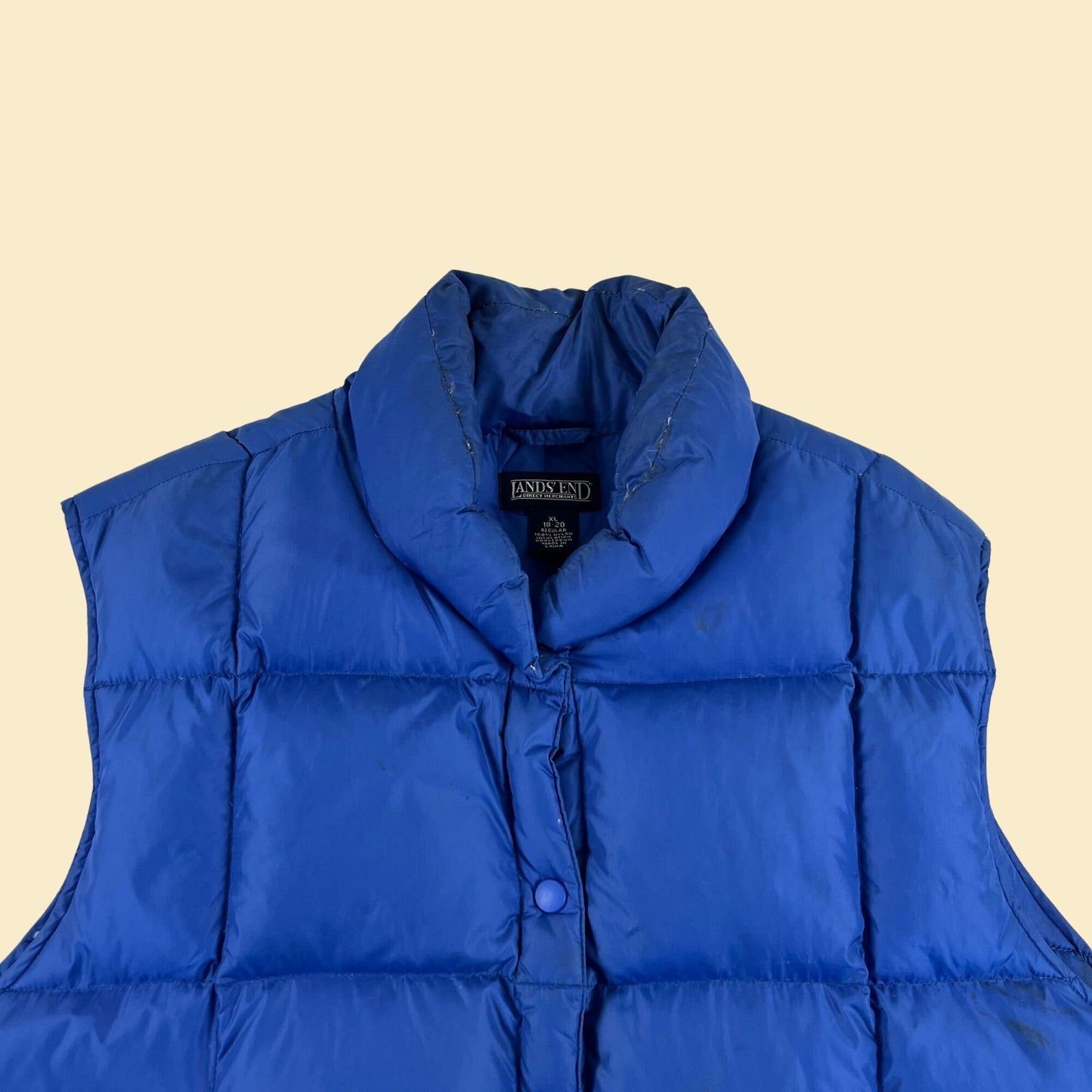 90s XL Lands' End puffer vest, vintage down filled blue men's snap clasp vest