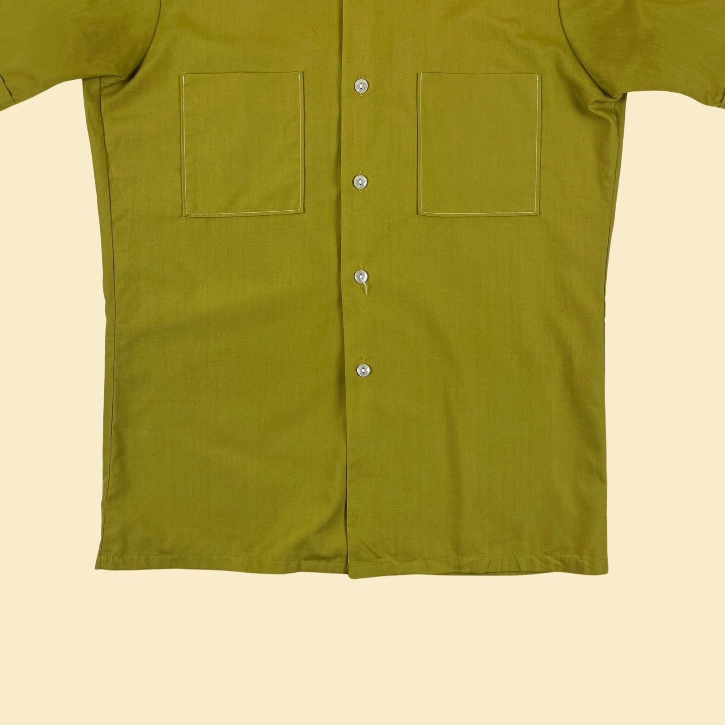 1970s S green shirt by Alexander's, vintage men's lime green button down short sleeve top