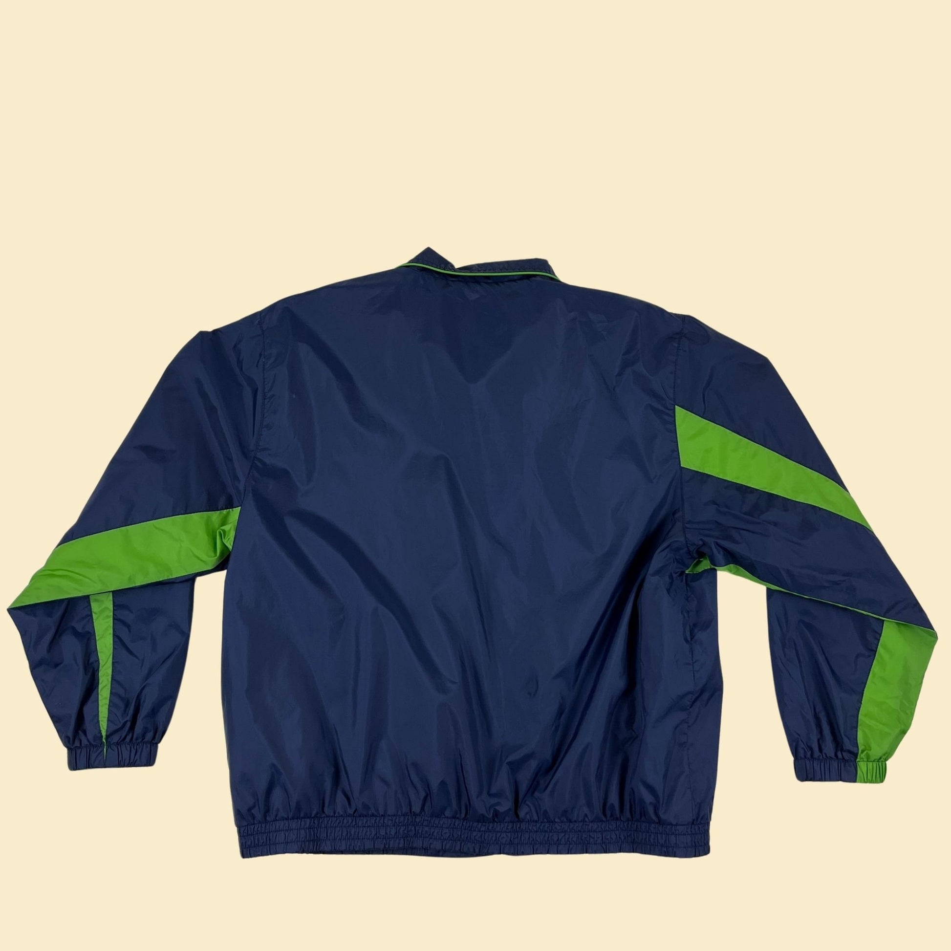 90s/Y2K windbreaker jacket, vintage XL women's blue & green zip up windbreaker by Rebecca Malone