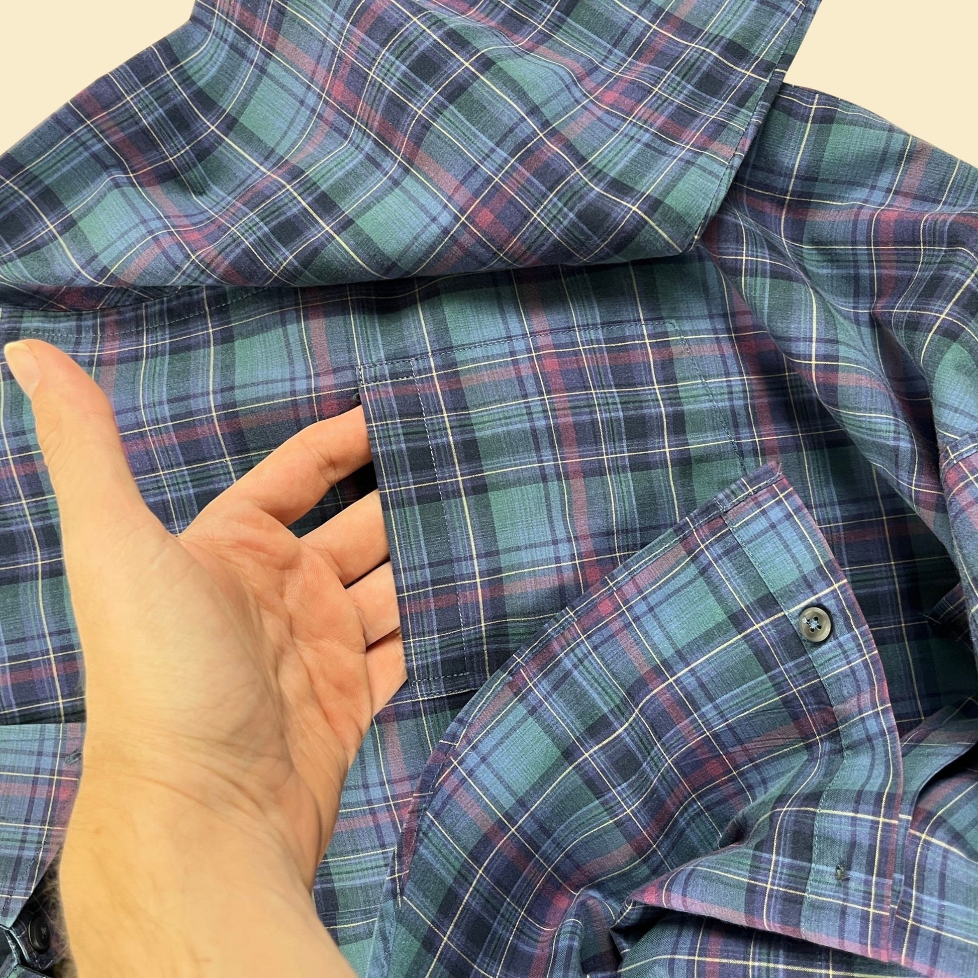 90s M plaid purple & blue shirt, vintage men's casual long sleeve button down by Alexander Julian Colours