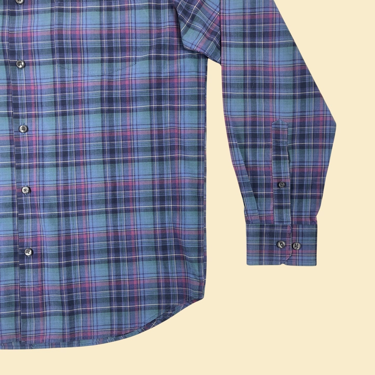 90s M plaid purple & blue shirt, vintage men's casual long sleeve button down by Alexander Julian Colours