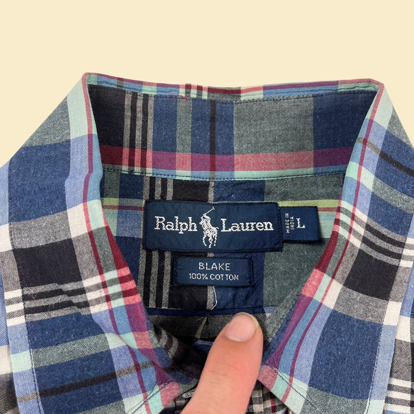 90s/Y2K Ralph Lauren L plaid shirt, vintage blue & black button down top