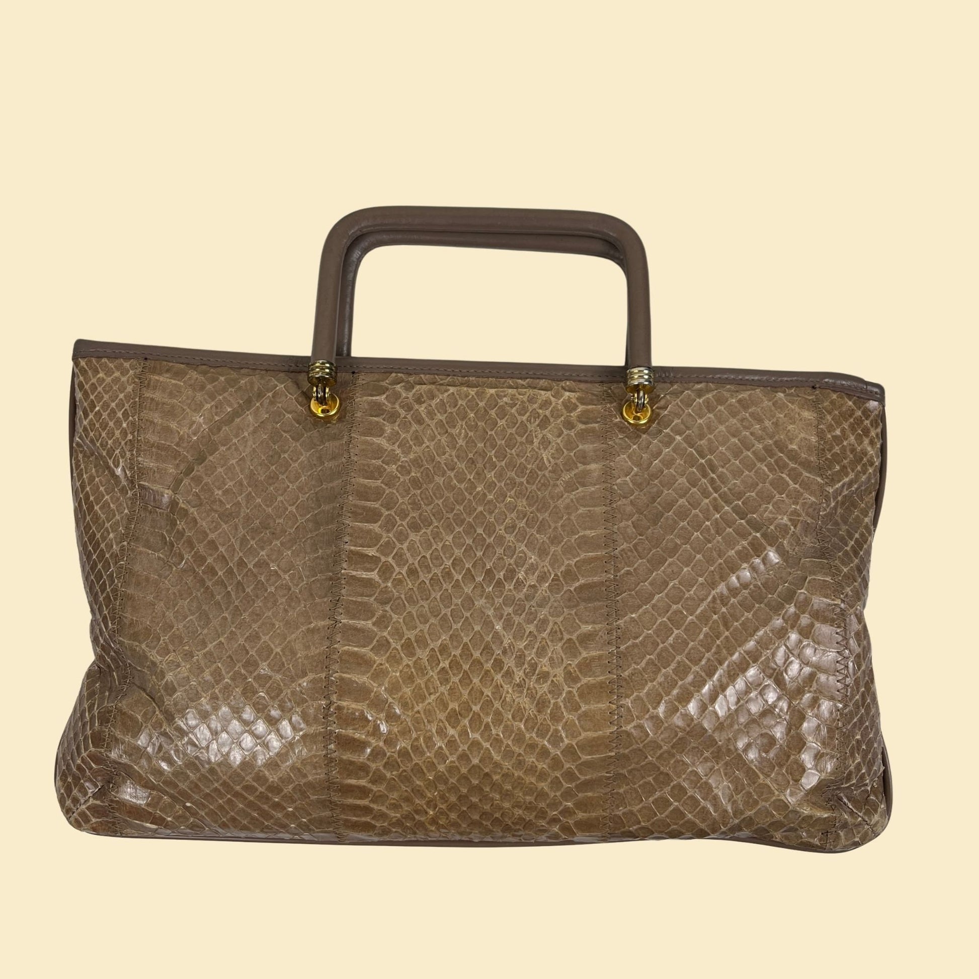 1970s Margolm snake-skin leather bag, vintage 70s brown top handle bag