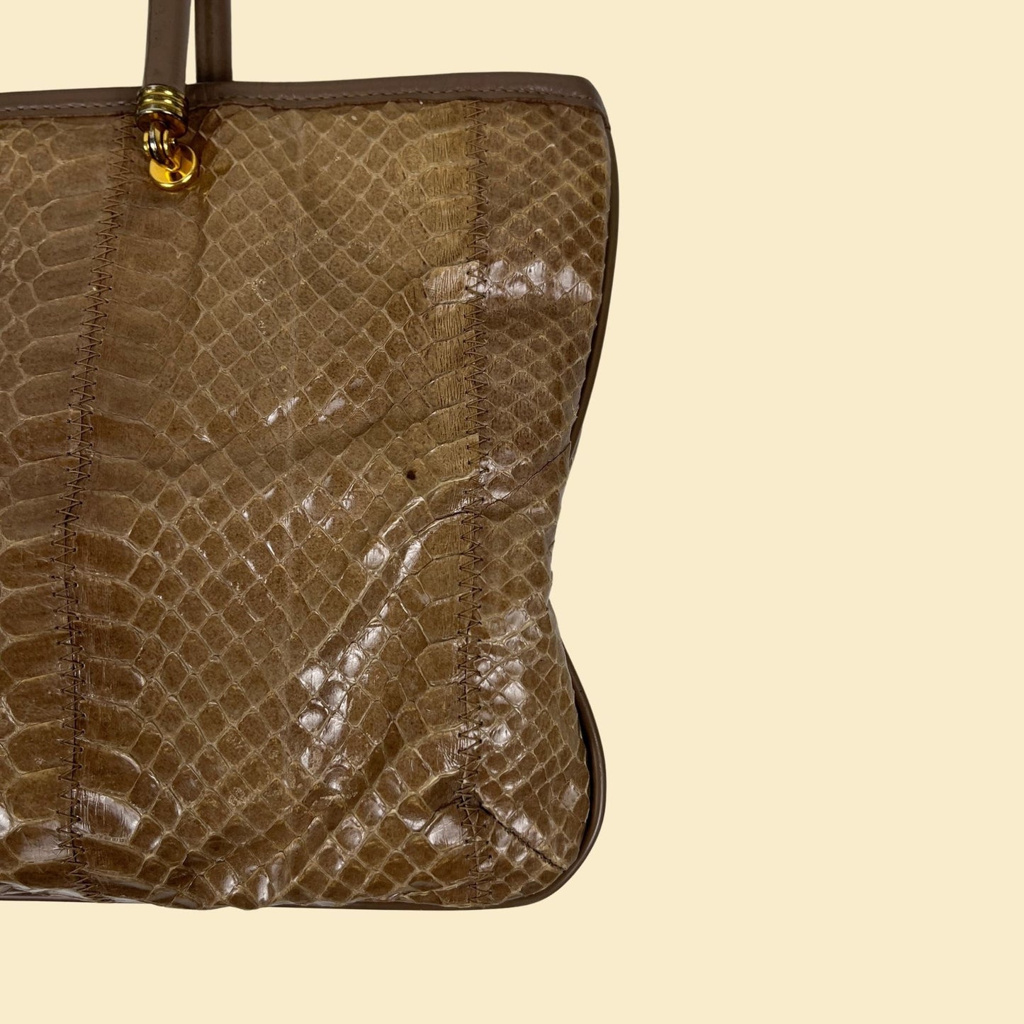 1970s Margolm snake-skin leather bag, vintage 70s brown top handle bag