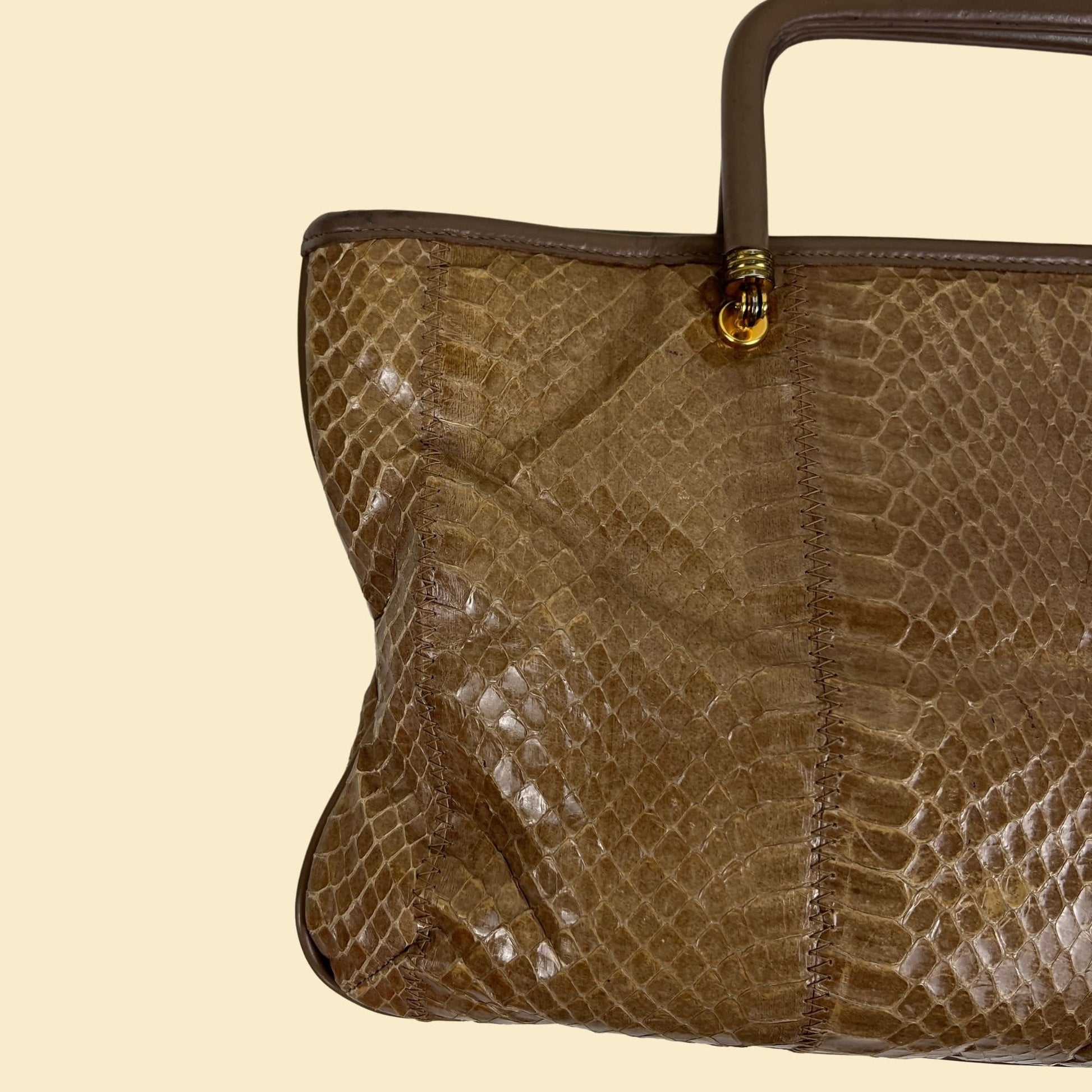 1970s Margolm snake-skin leather bag, vintage 70s brown top handle bag