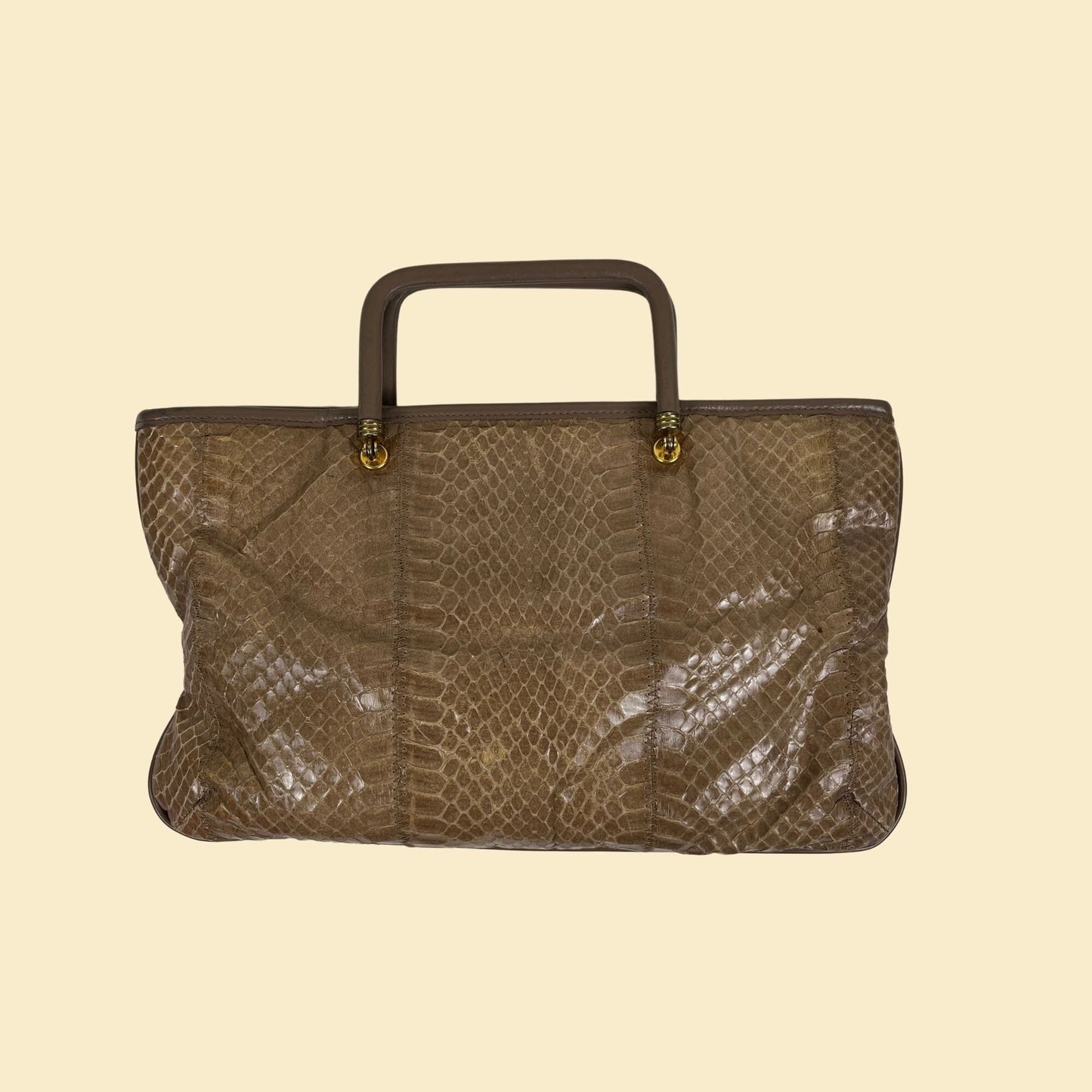 1970s Margolm snake-skin leather bag, vintage 70s brown top handle bag