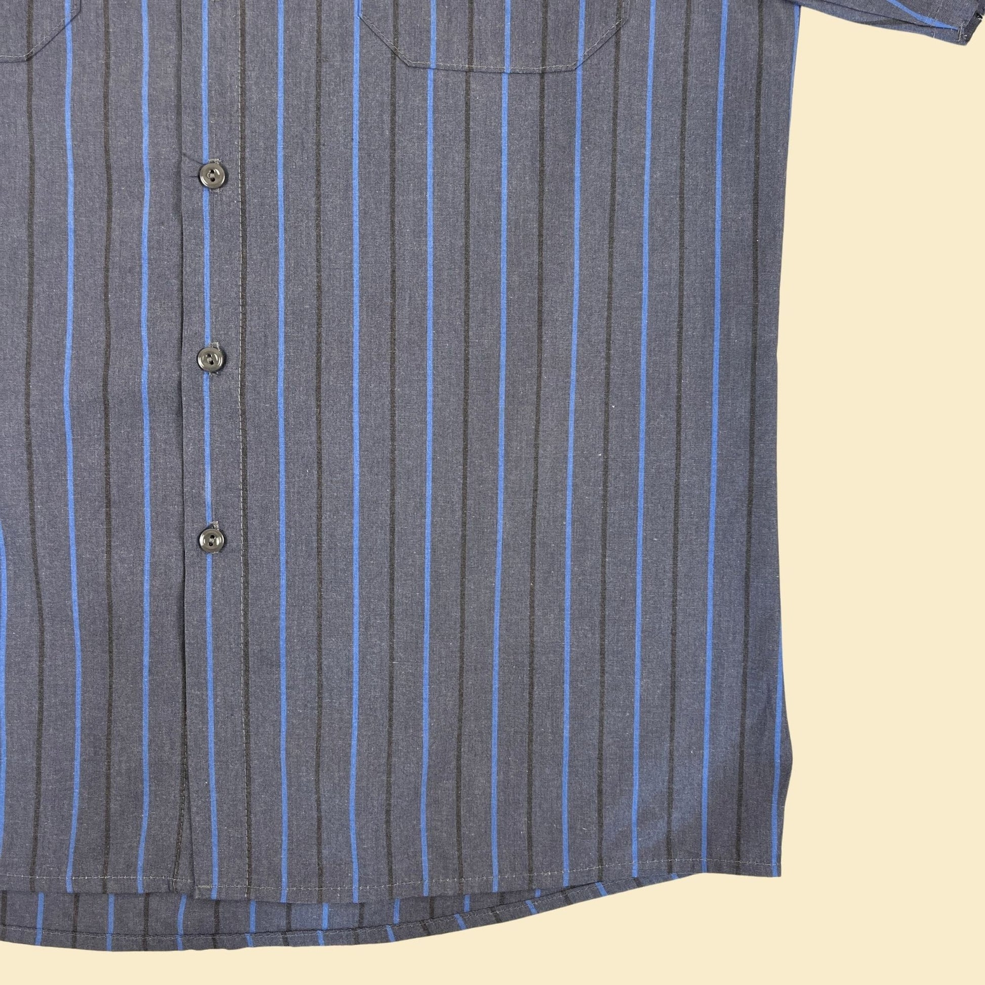 1980s L striped workwear shirt by Softuf, vintage 80s blue & black men's button down work top