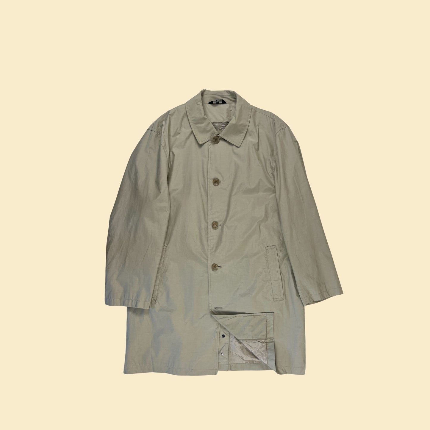 90s/Y2K men's S 40 trench coat by Jos A Bank, vintage beige men's button down lightweight nylon/cotton jacket