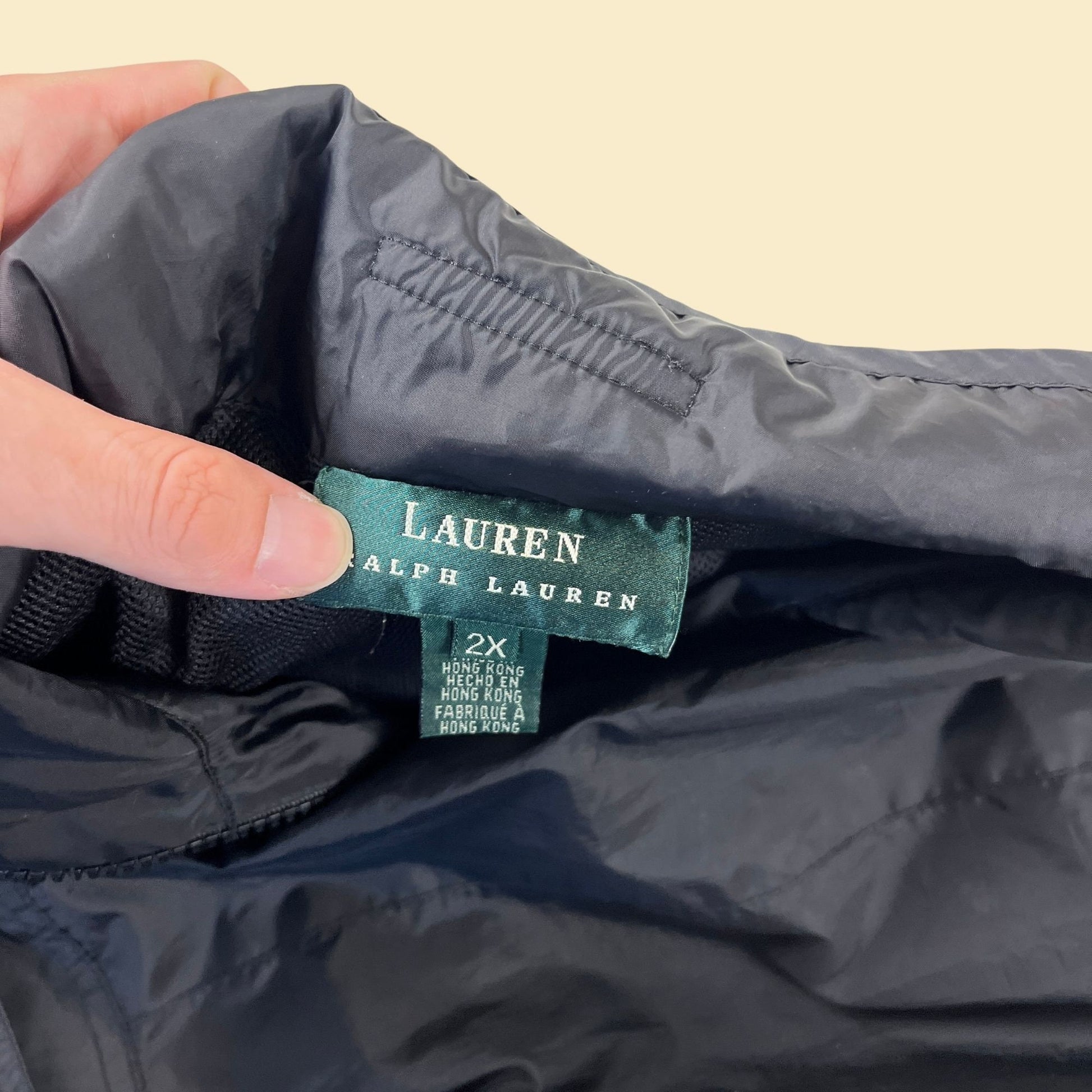 90s/Y2K black windbreaker by Lauren Ralph Lauren, size 2X vintage women's zip up windbreaker