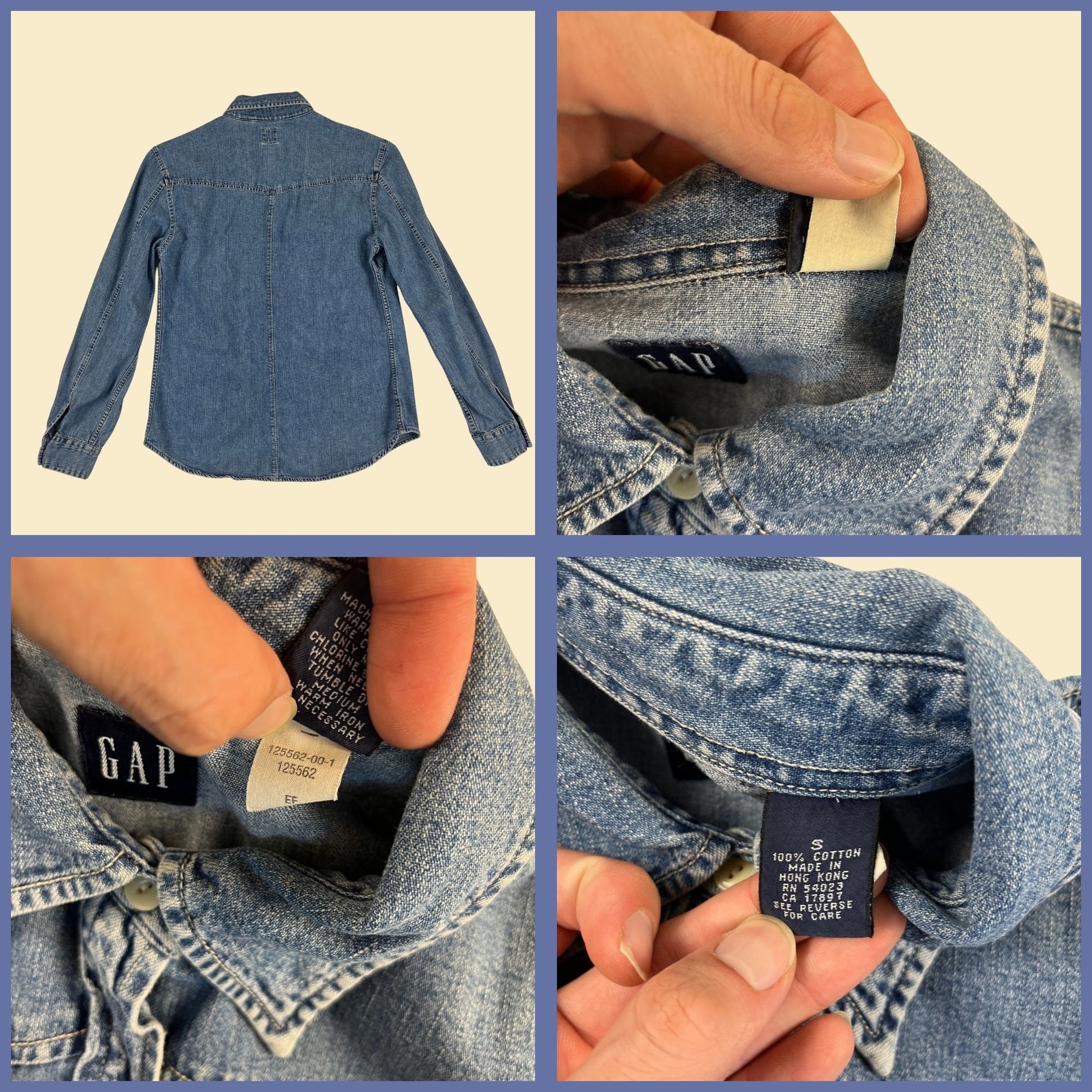 90s/Y2K S GAP denim shirt, vintage women's western snap clasp medium wash denim blouse