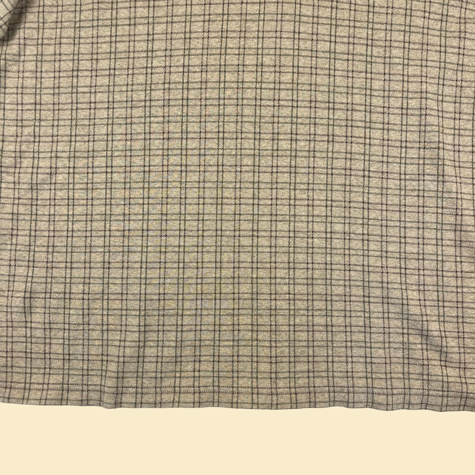 90s Lands' End XXL polo shirt, vintage beige & green grid/geometric men's long sleeve cotton shirt