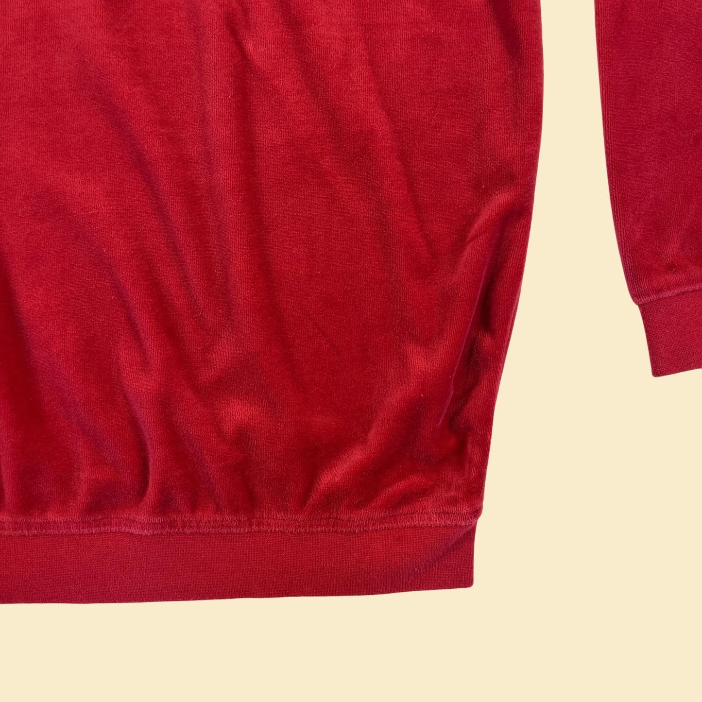 90s XL velour polo shirt, vintage solid red men's long sleeve shirt by Irvine Park